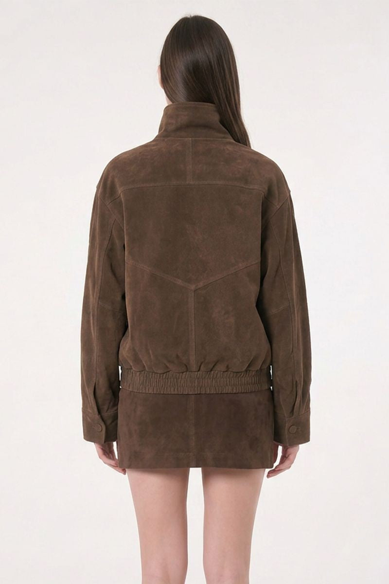 Gloria Dark Brown Faux Suede Motor Jacket