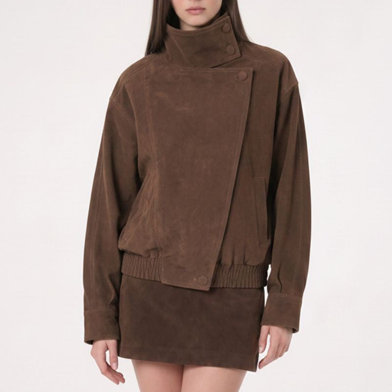 Gloria Dark Brown Faux Suede Motor Jacket