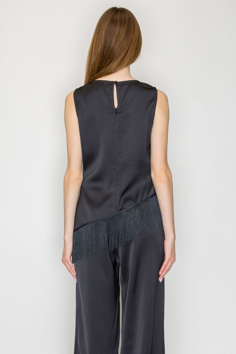 Evie Charcoal Tassel Cowl Neck Top