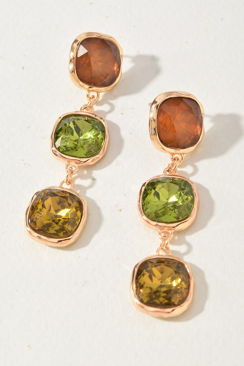 Olive Crystal Triple Drop Earrings