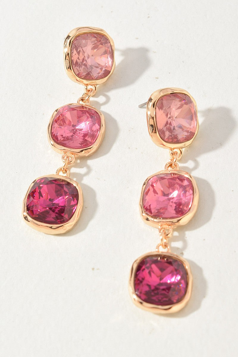 Fuchsia Crystal Triple Drop Earrings