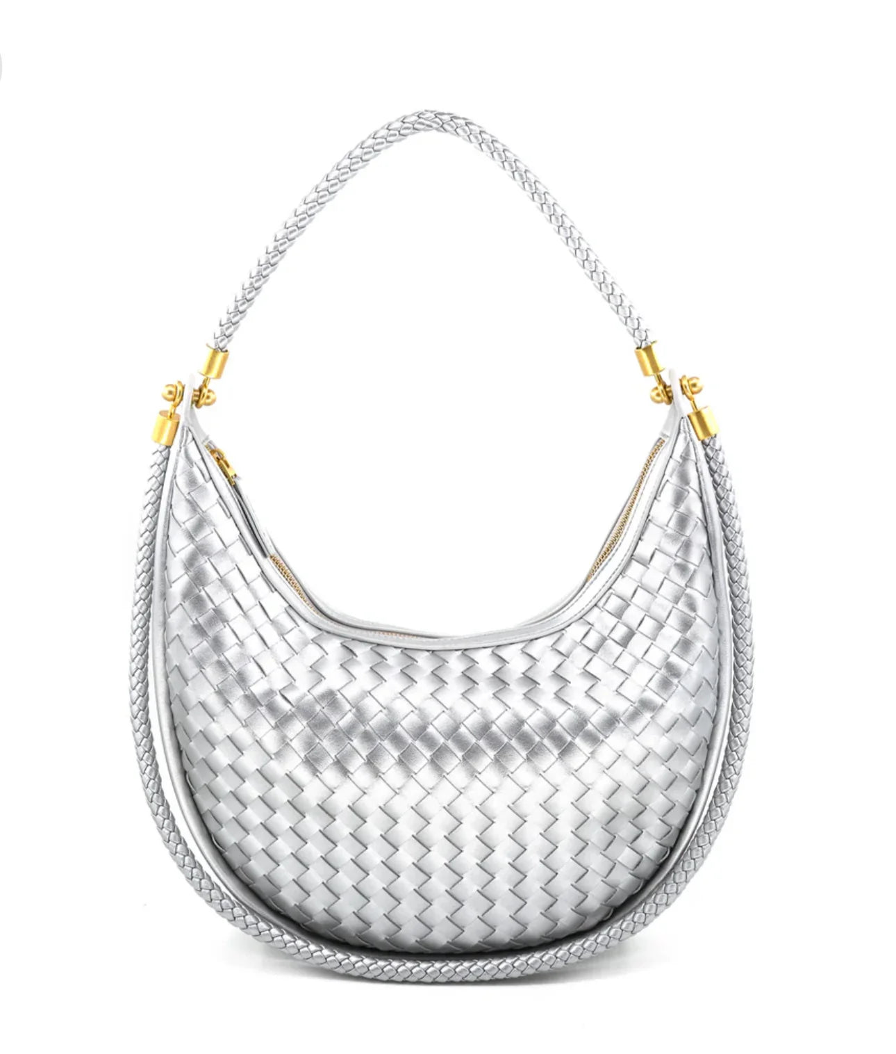 Silver Faux Leather Woven Purse