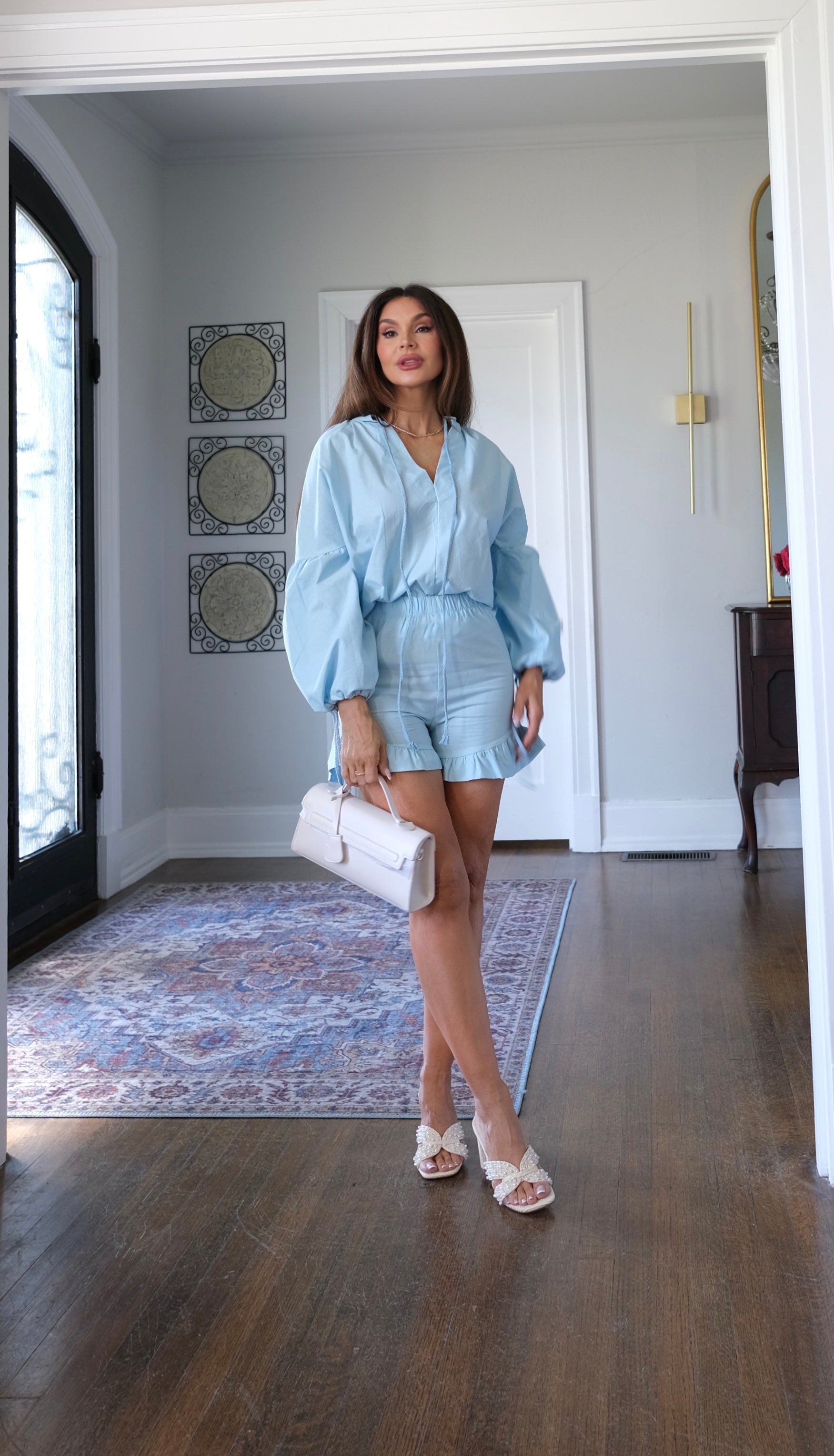Biloxi light blue linen blouse