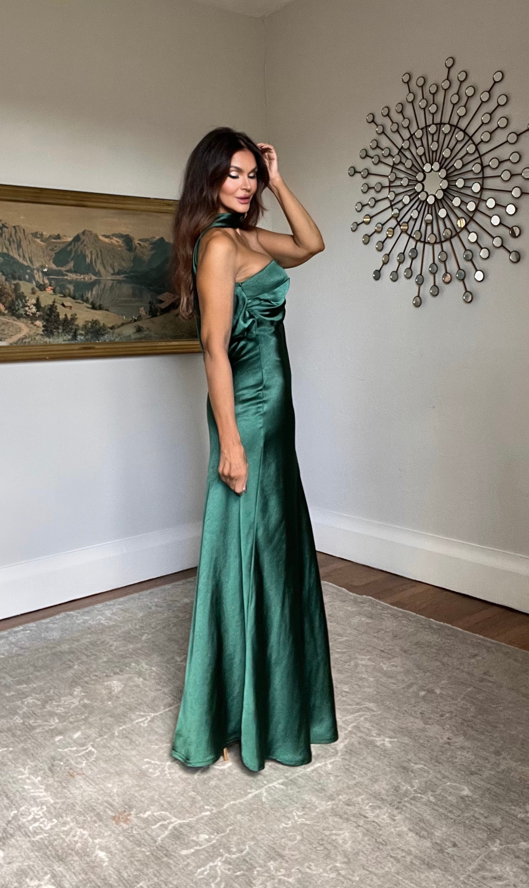 Posh Satin Midi Dress With Attached Neck Sash