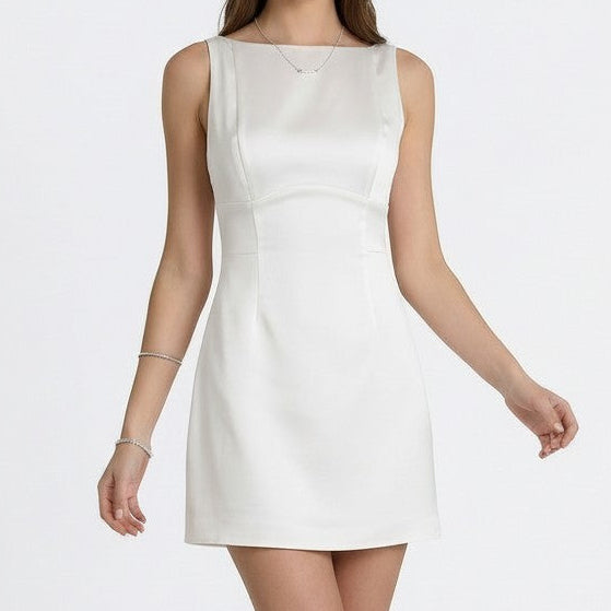 Mary Off White Backless Boat Neck Mini Dress
