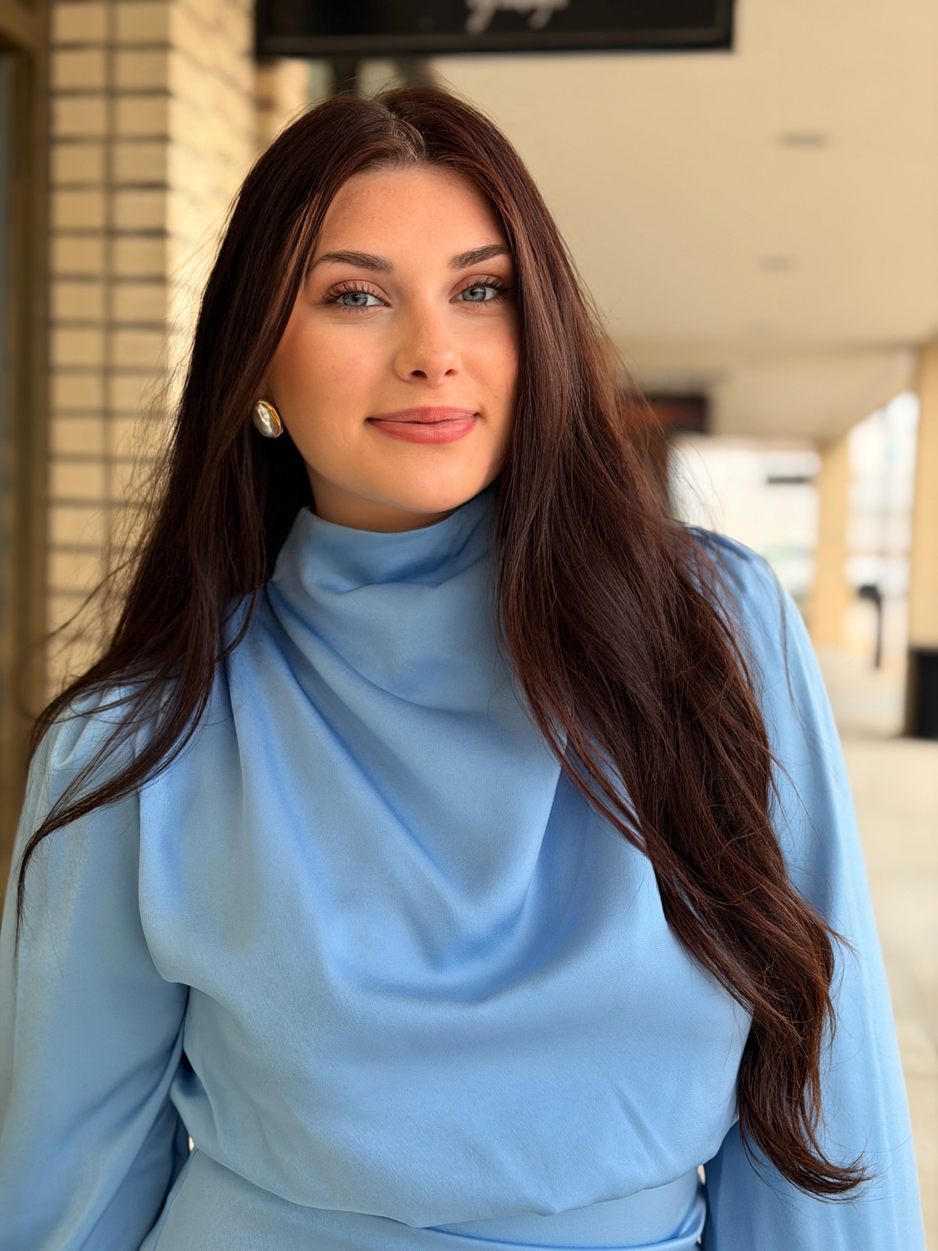Penny Blue Long Sleeve Satin Maxi Dress