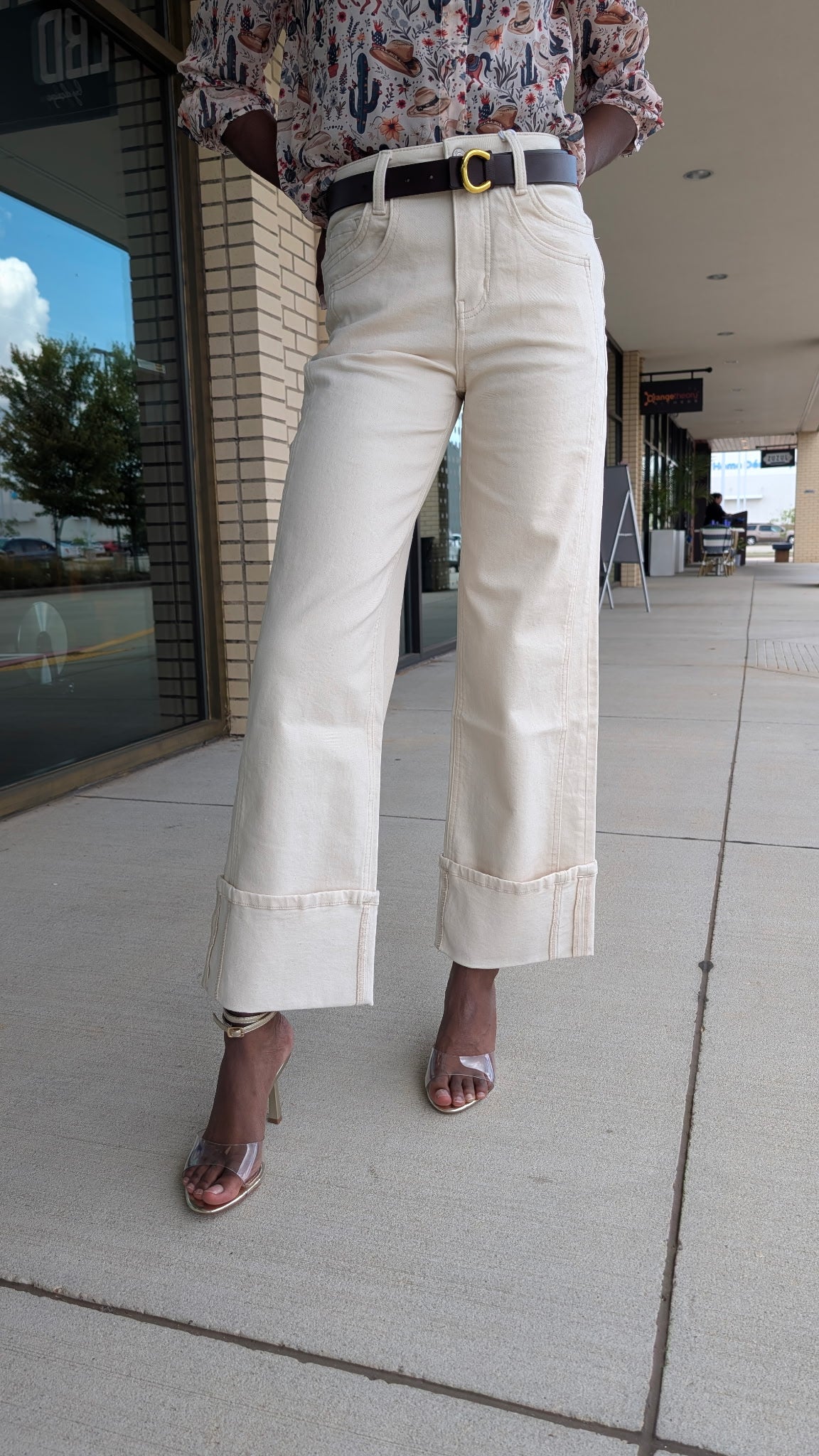 Seri Beige High Rise Stretch Jean With Cuff