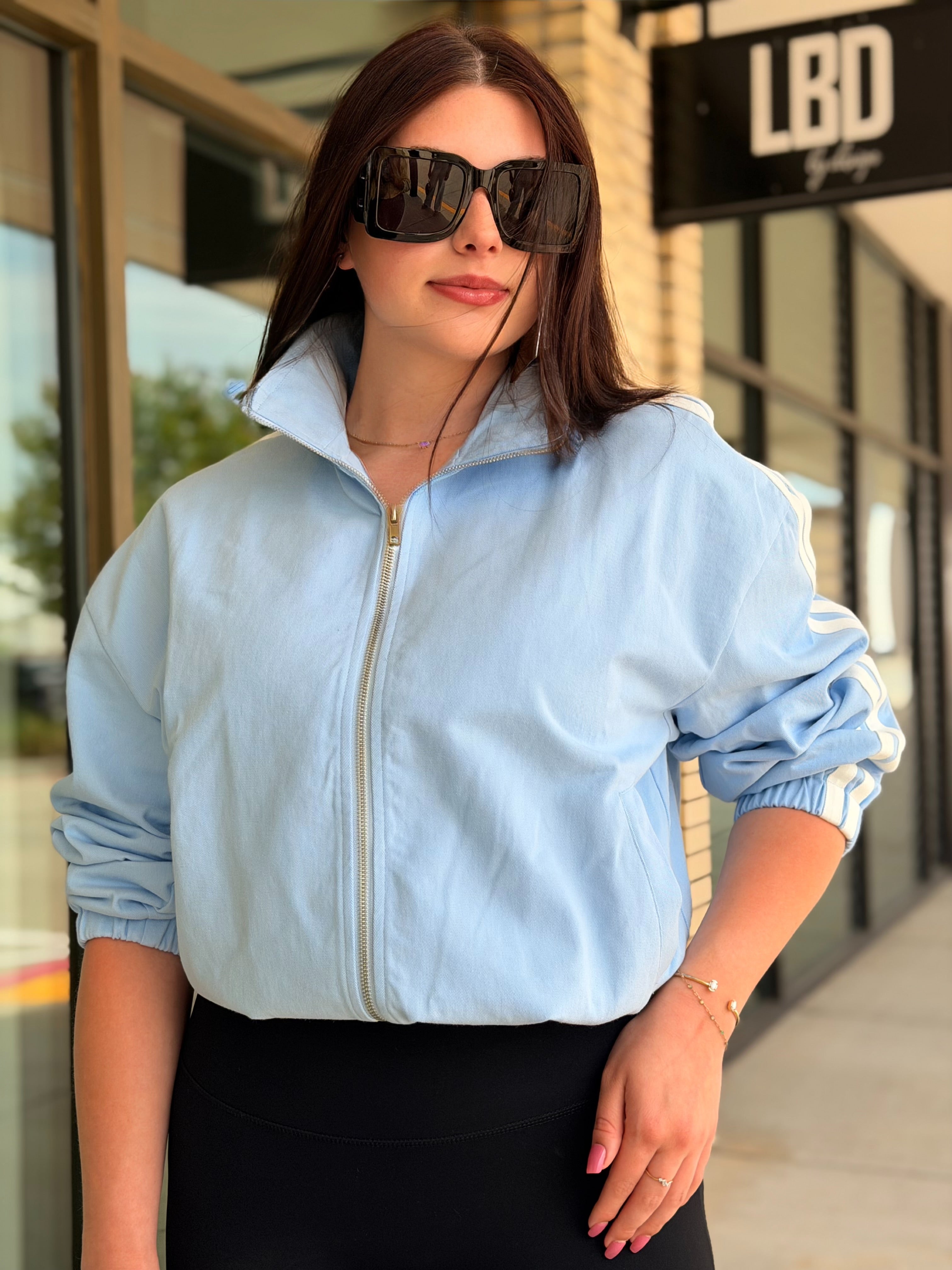 Kelsey blue striped zip up jacket