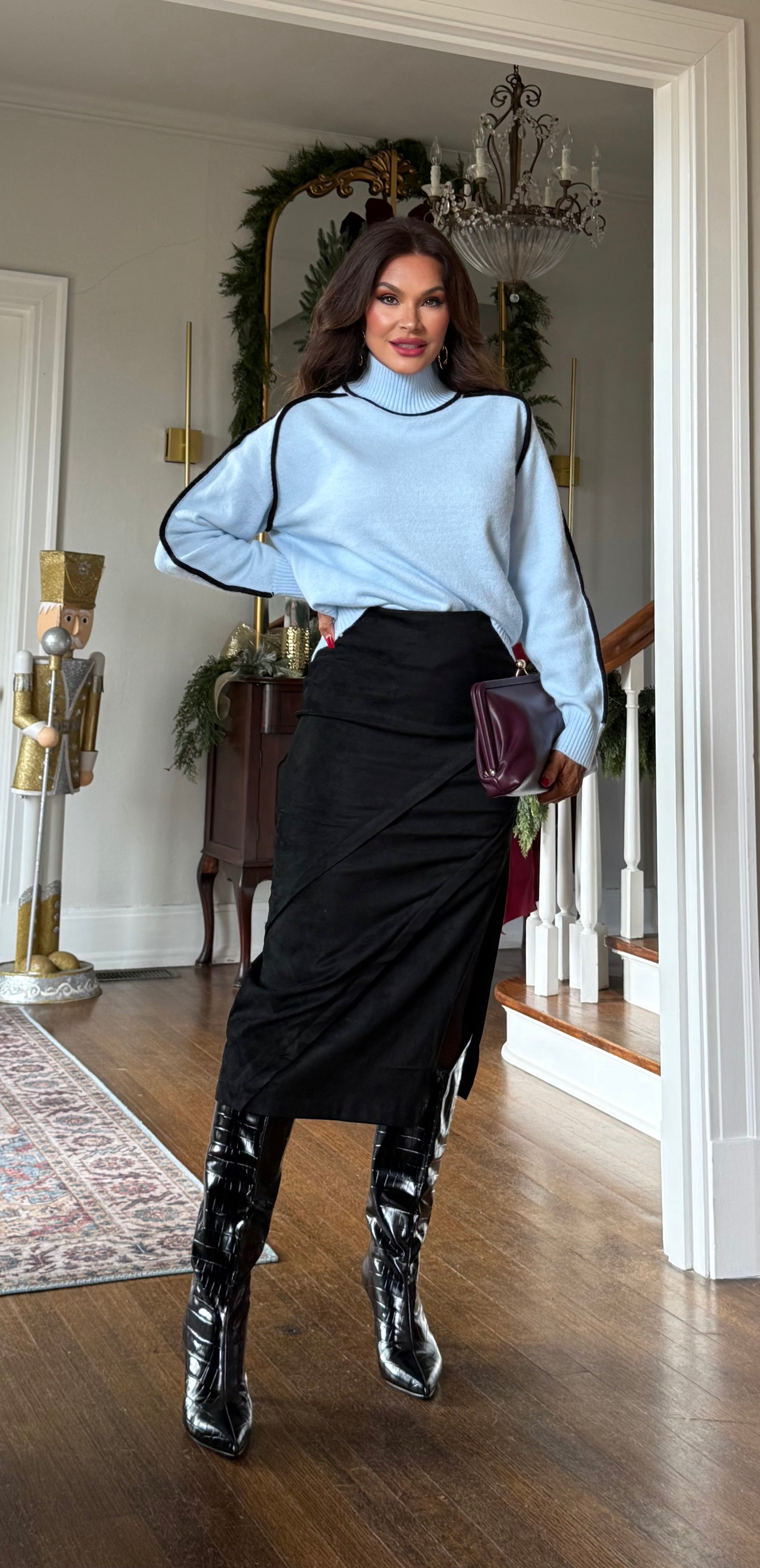 Gianna Black Suede Pencil Skirt