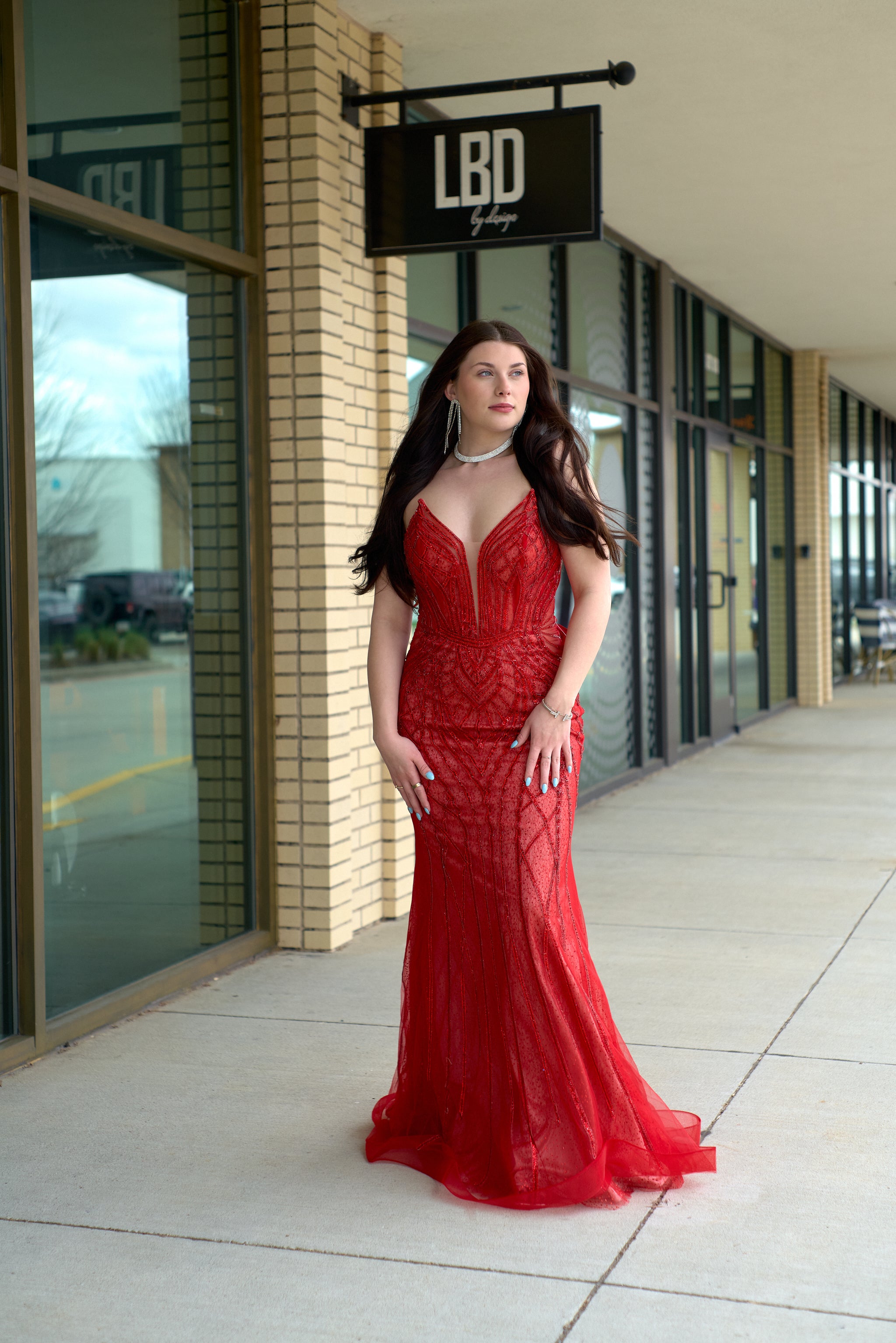 Hera red strapless beaded fitted mermaid formal dress