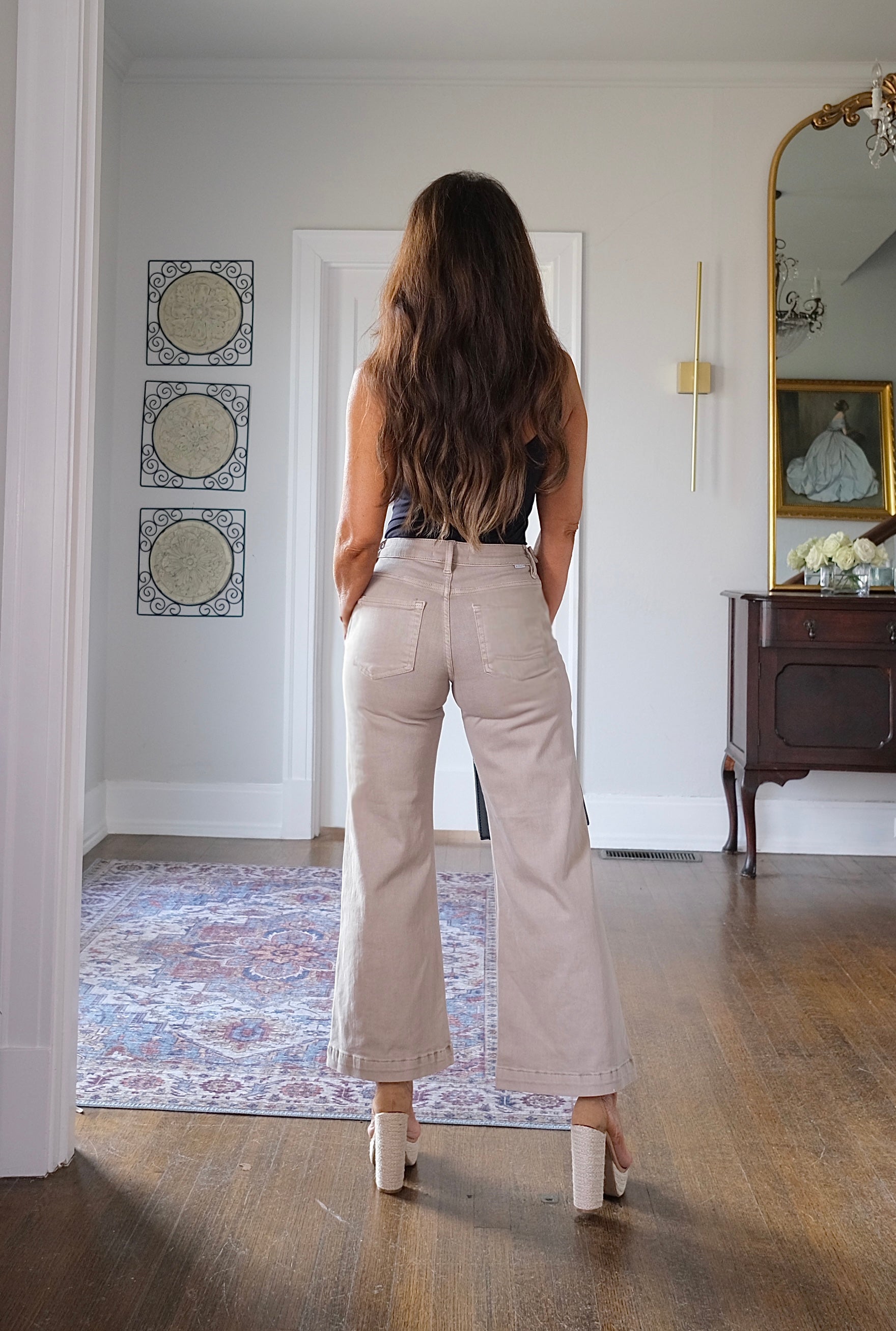 Fern taupe mid rise adjustable wide leg crop jean