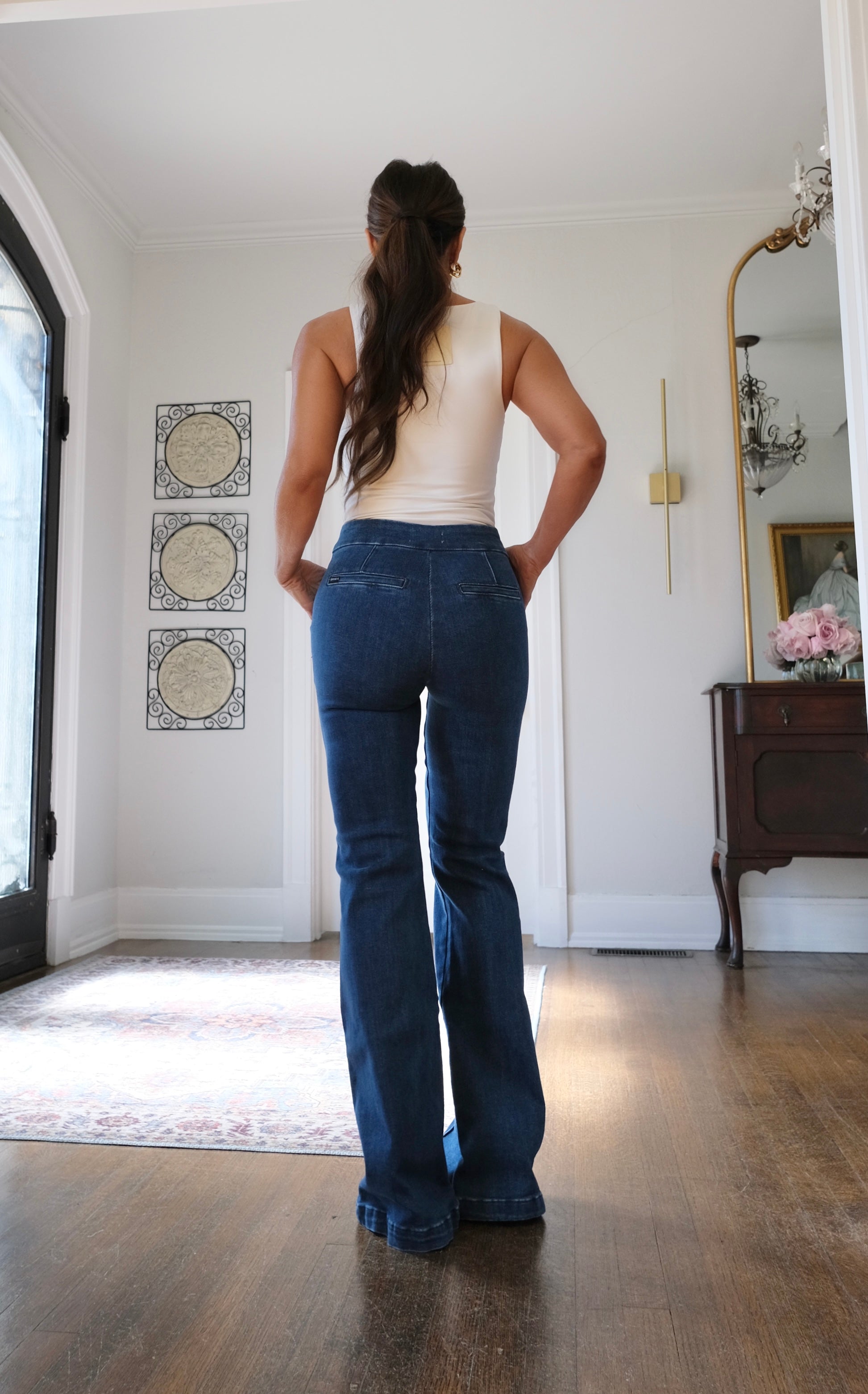 Ginny dark wash front seam trousser jean