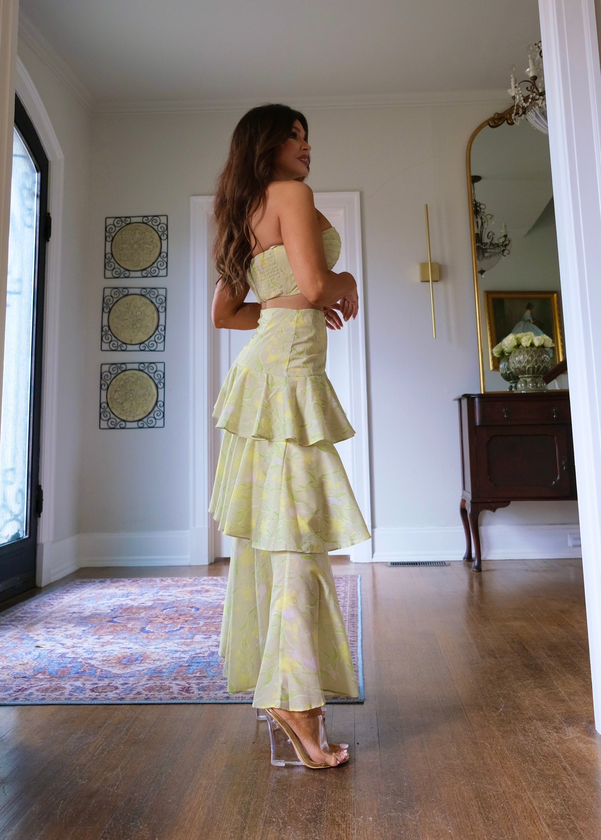 Tao green floral tiered skirt
