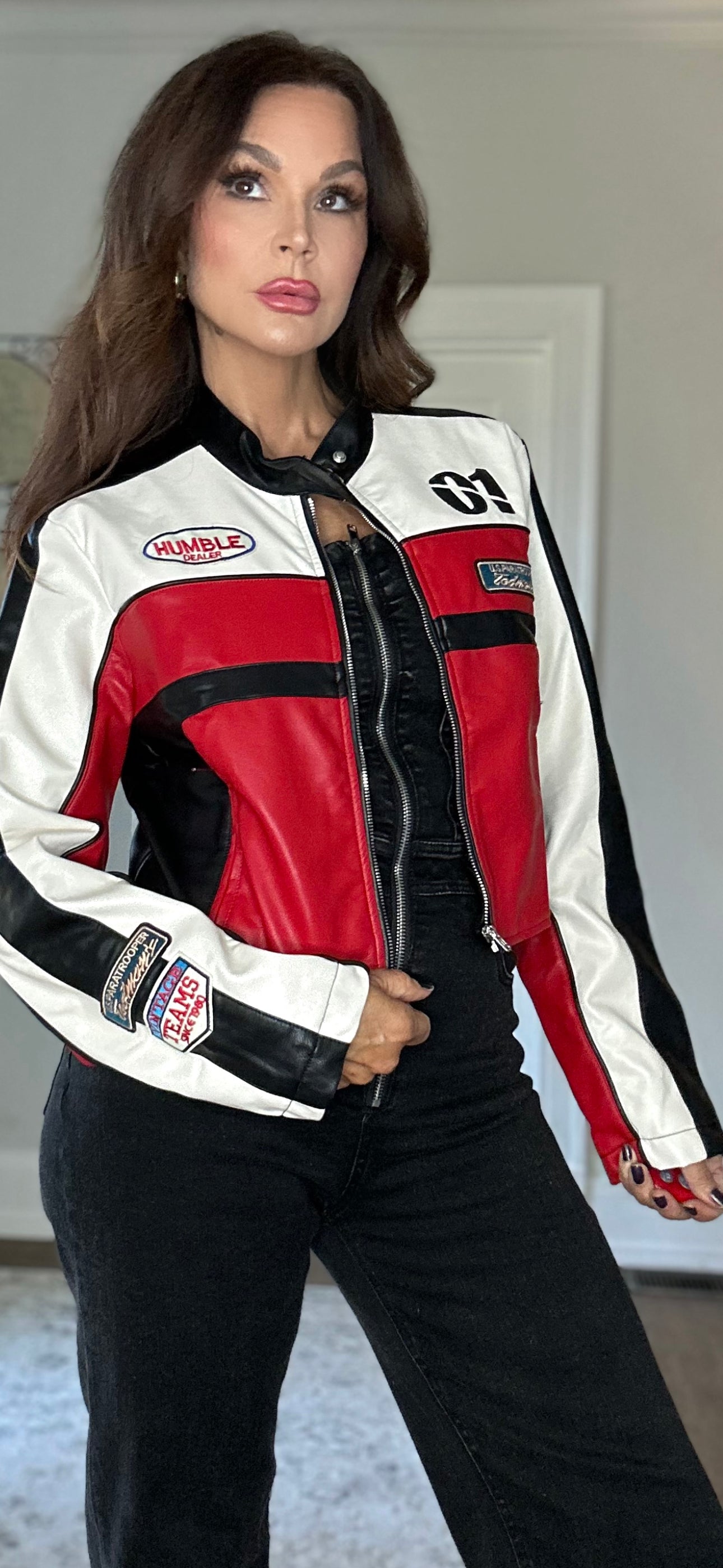Trixie black and red moto jacket
