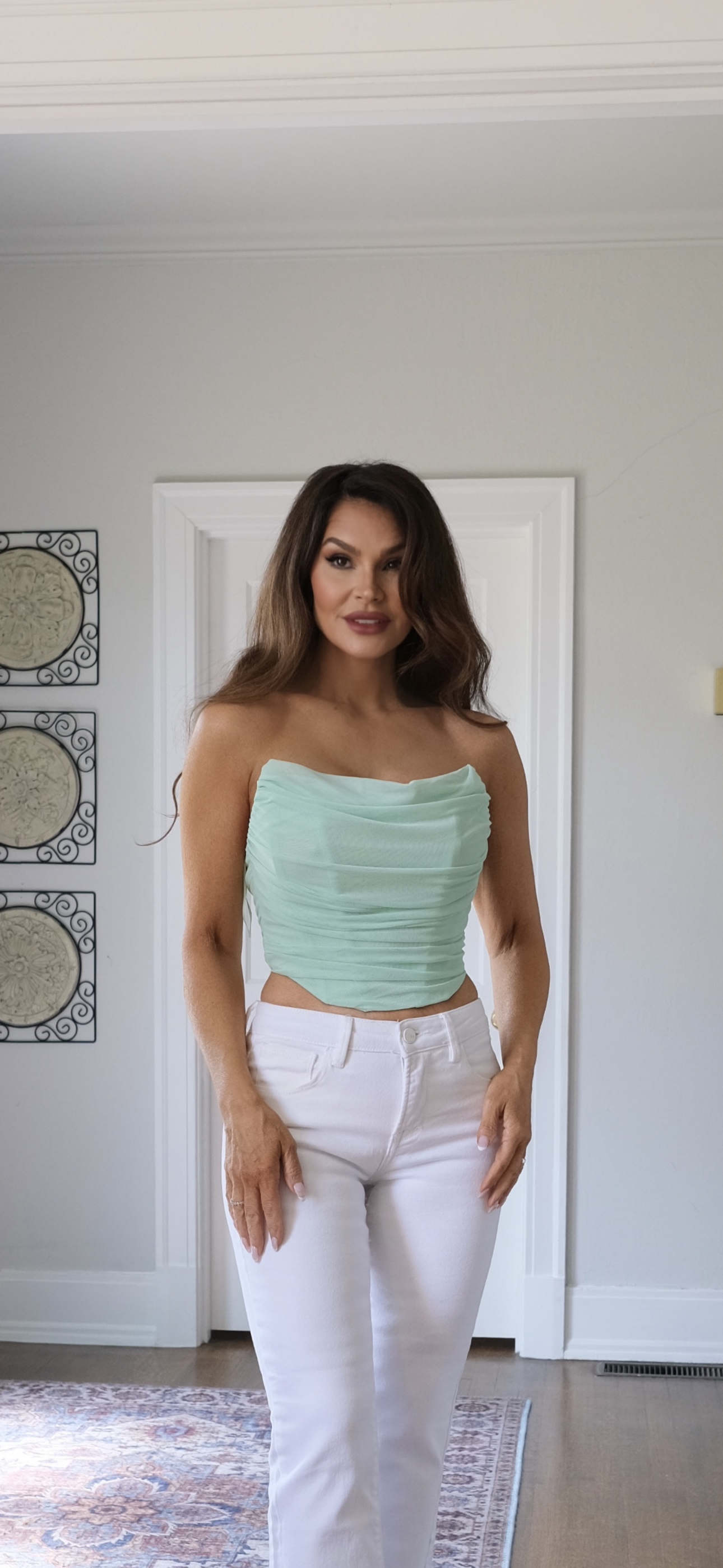 Lemarie pale green mesh corset top