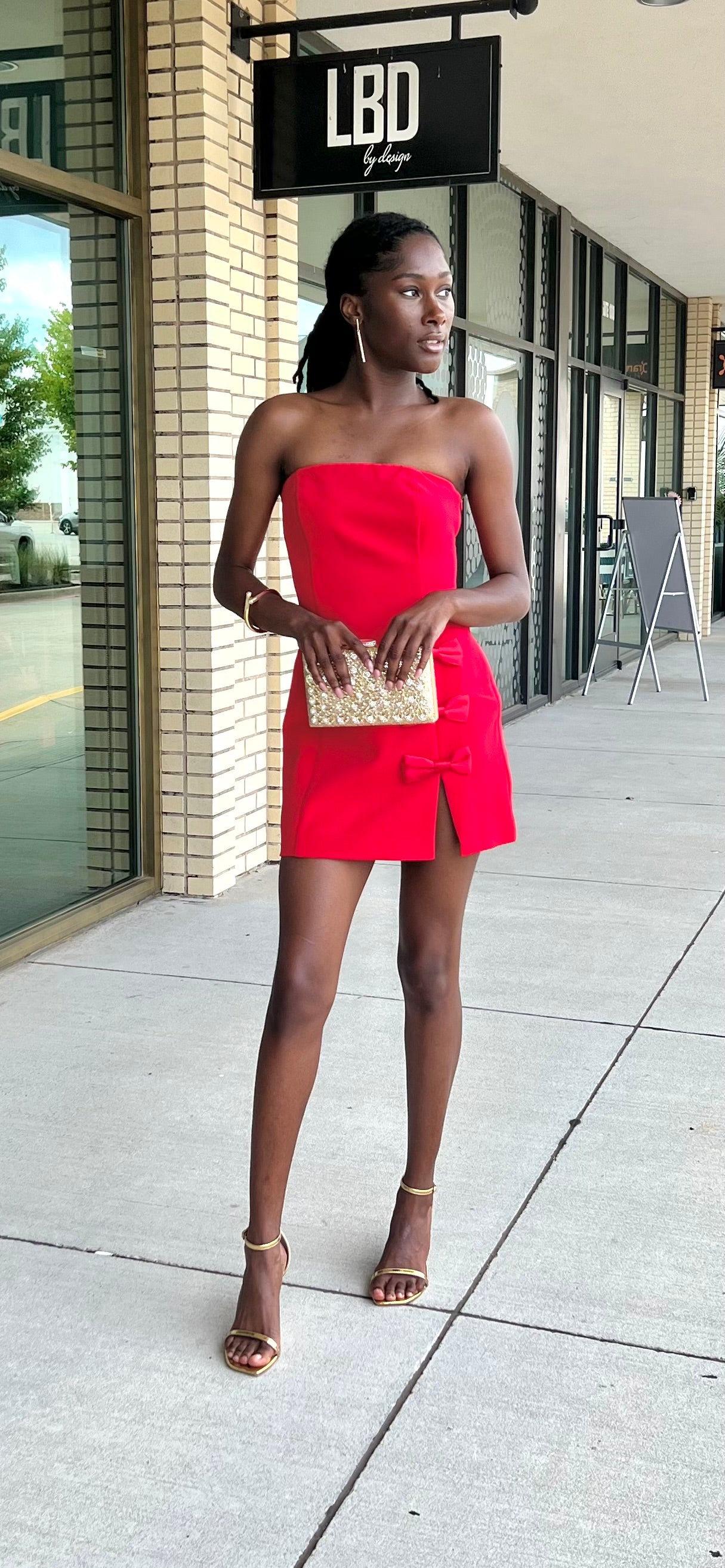Monica red bow detail mini dress