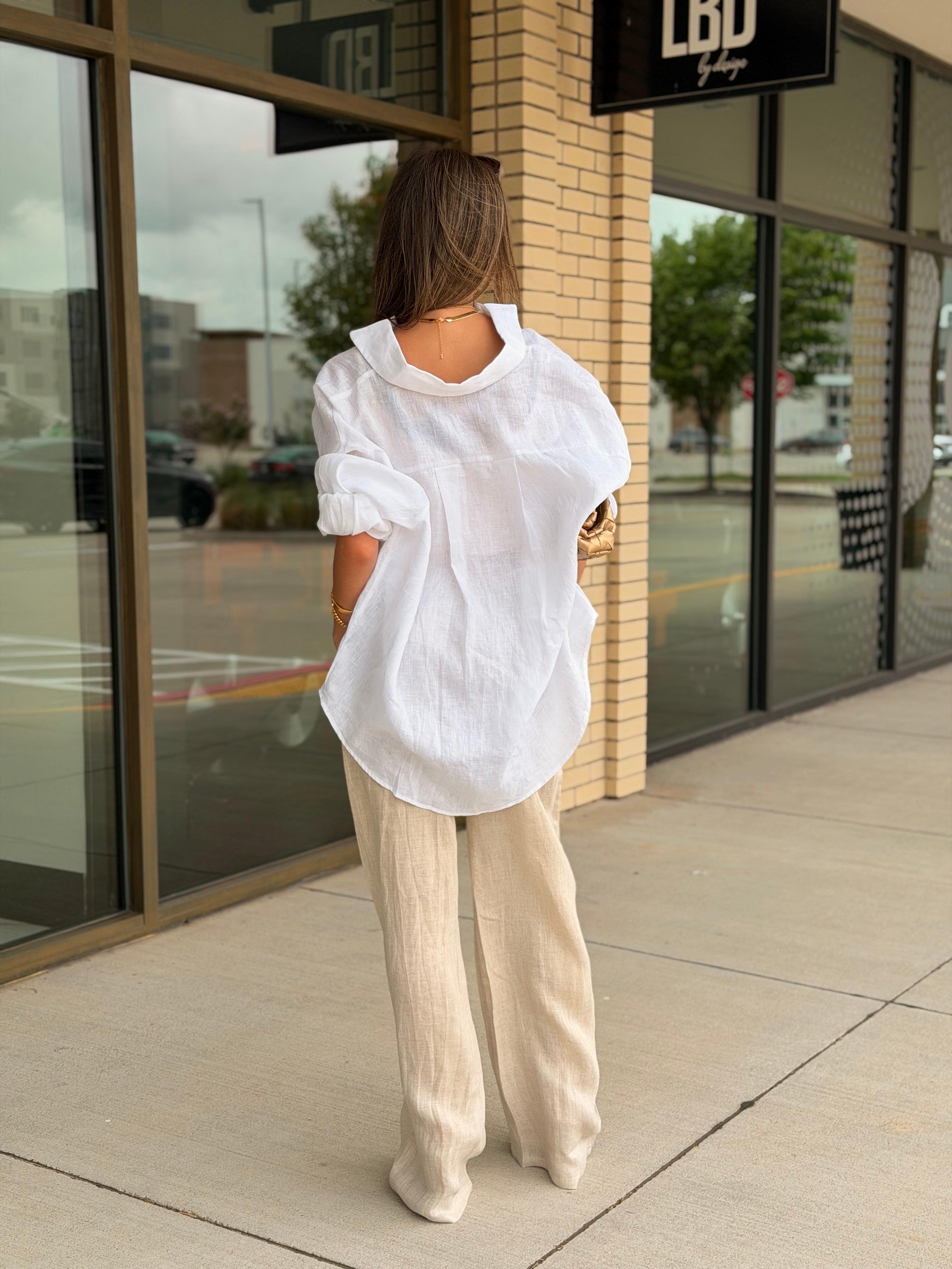Wrenlee White Linen Button Down Top