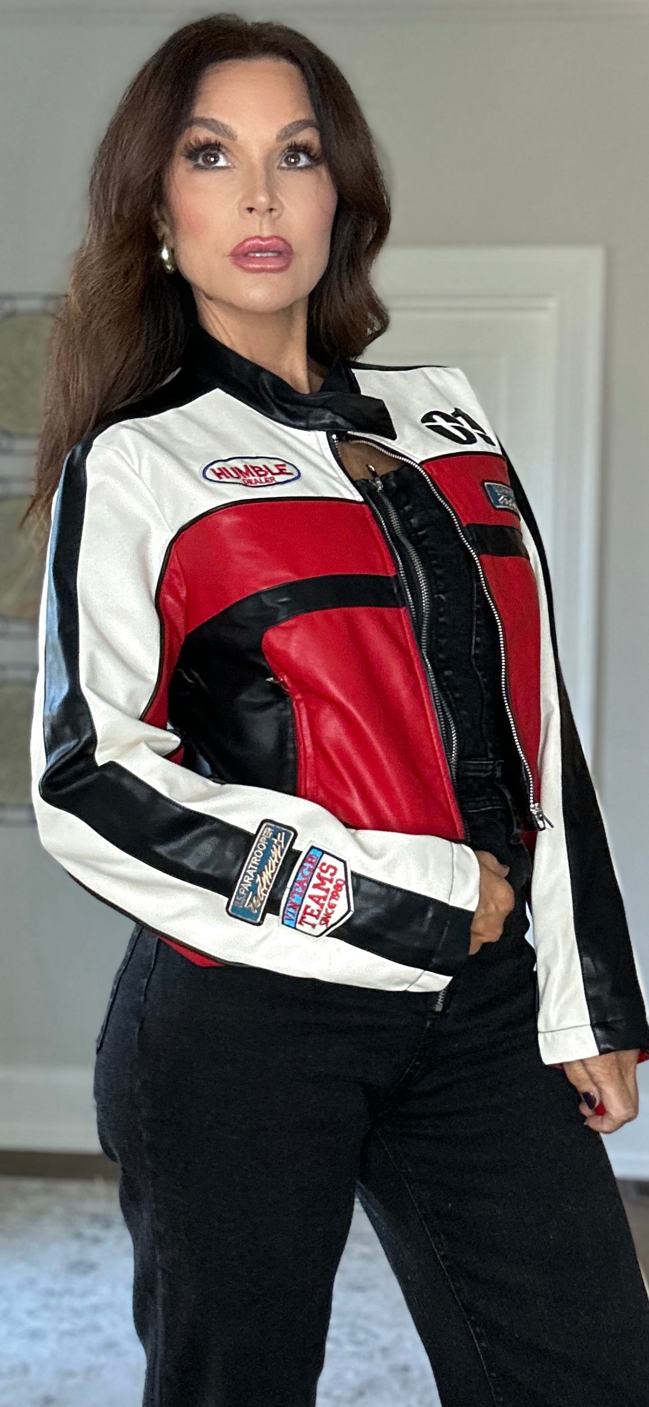 Trixie black and red moto jacket