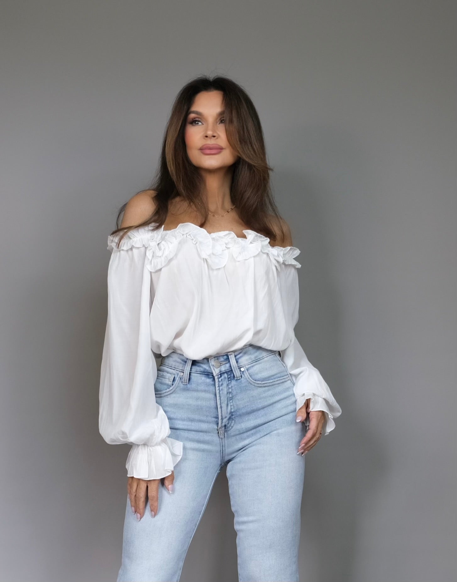 Jane white off shoulder ruffle shirt