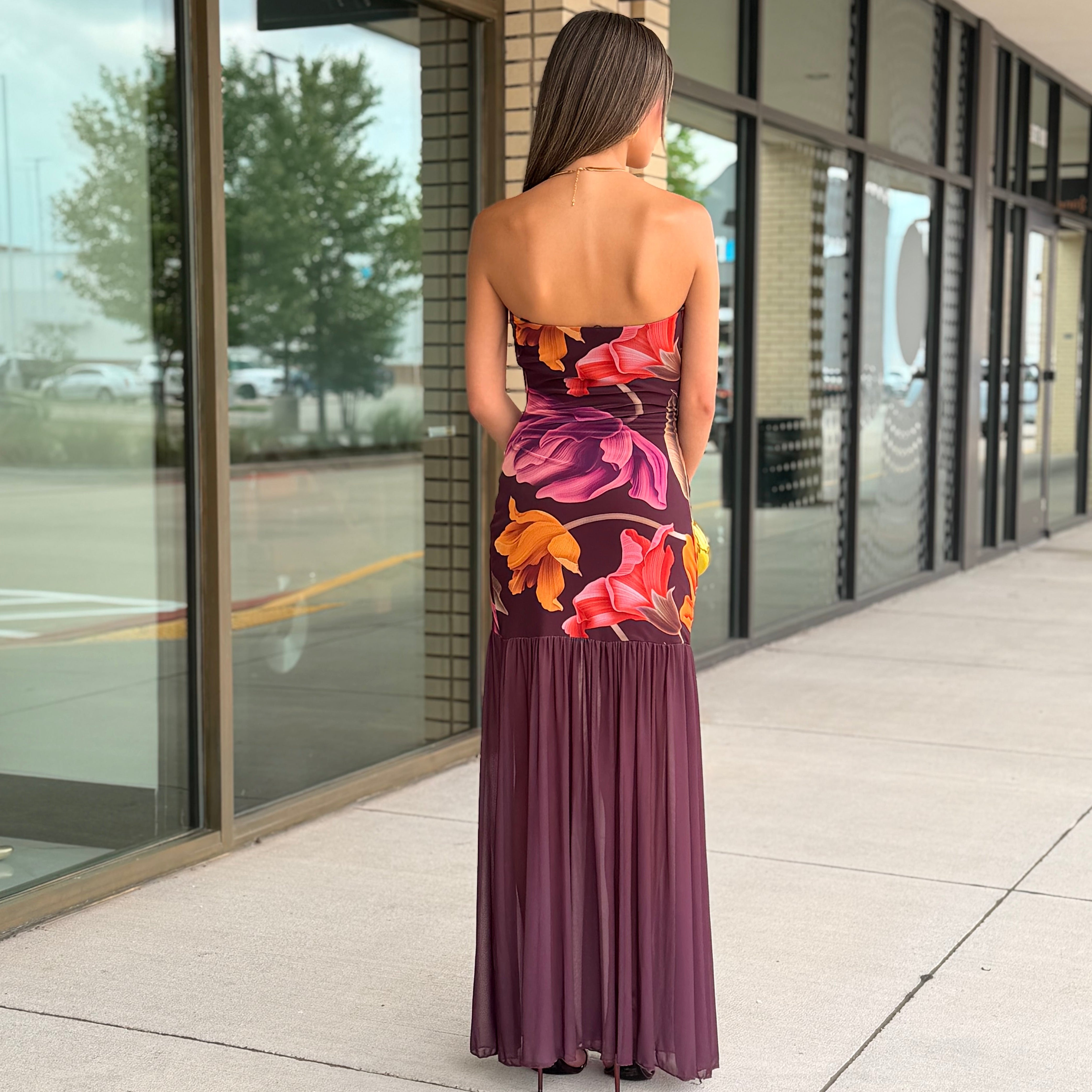 Kailani Plum Floral Mesh Maxi Dress