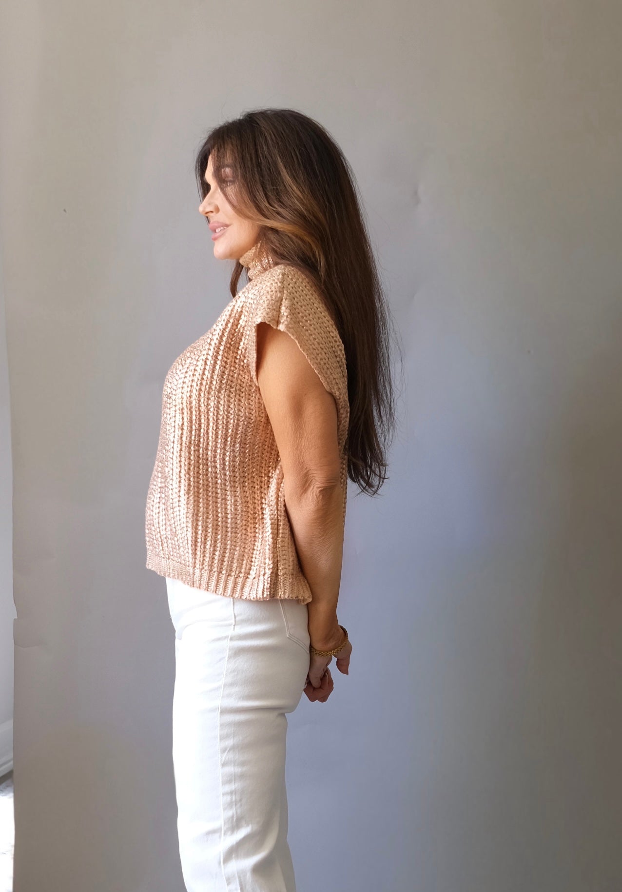 Carter rose gold metallic sleeveless sweater