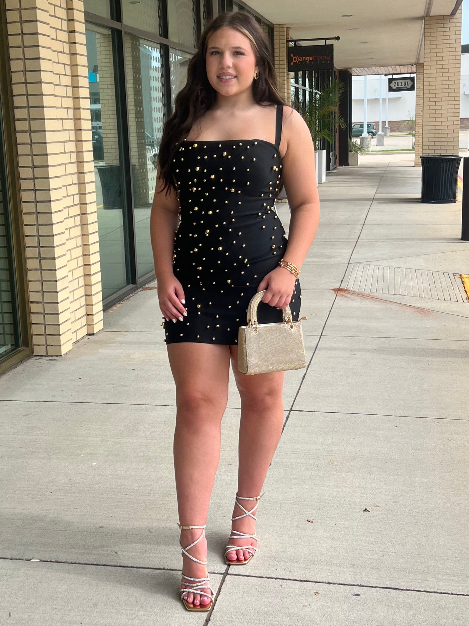 Max black bandage mini dress with gold details