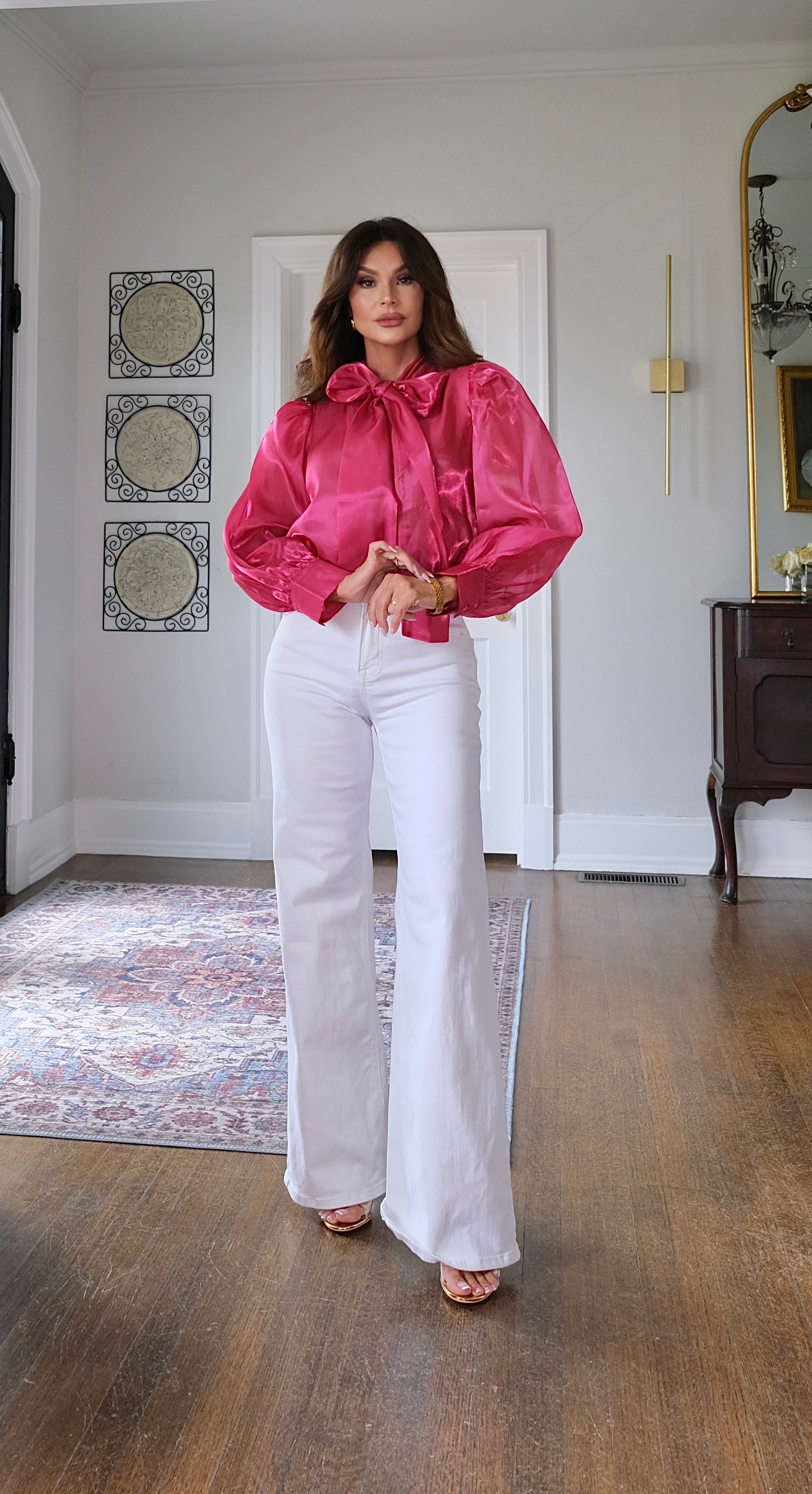 Shillem fuchsia organza long sleeve blouse