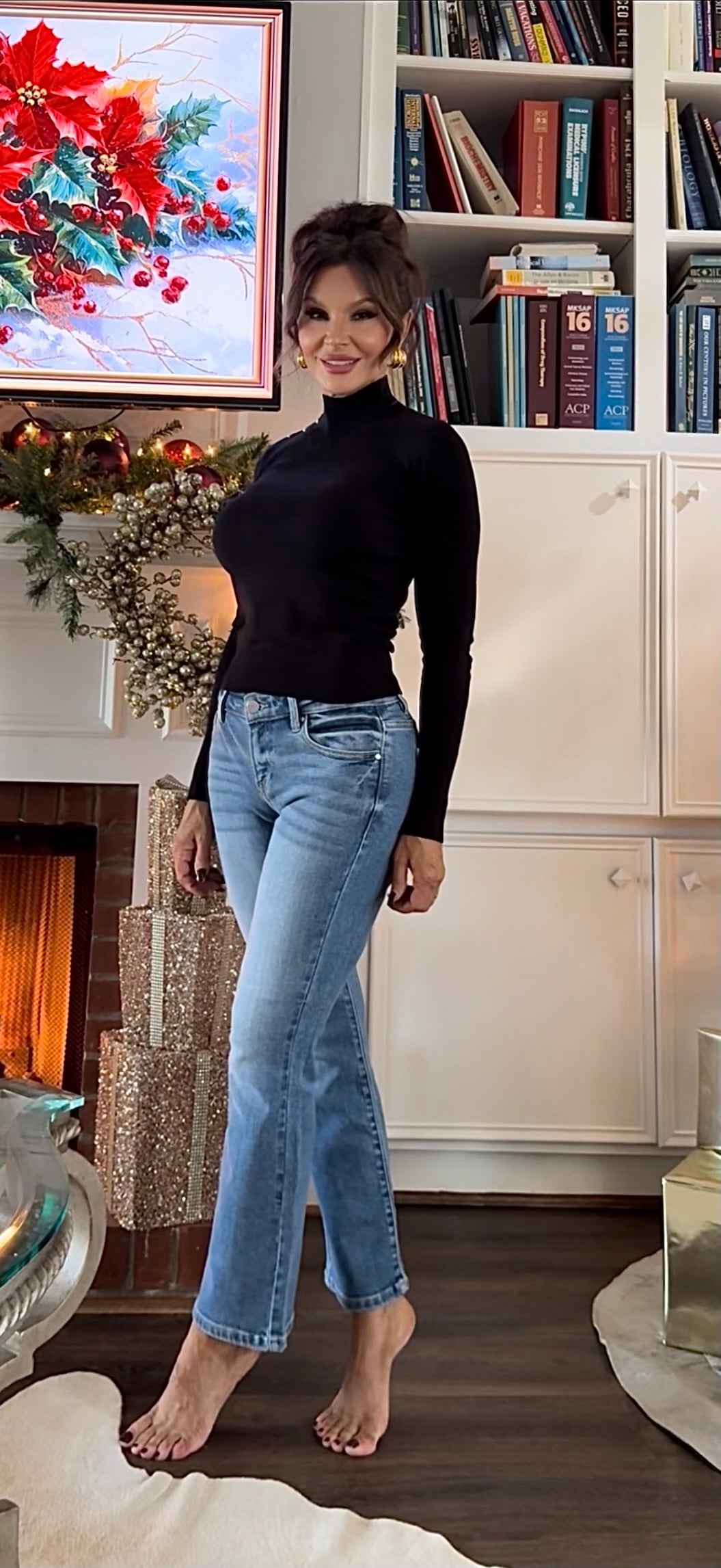 Quinn medium wash low rise crop flare jean