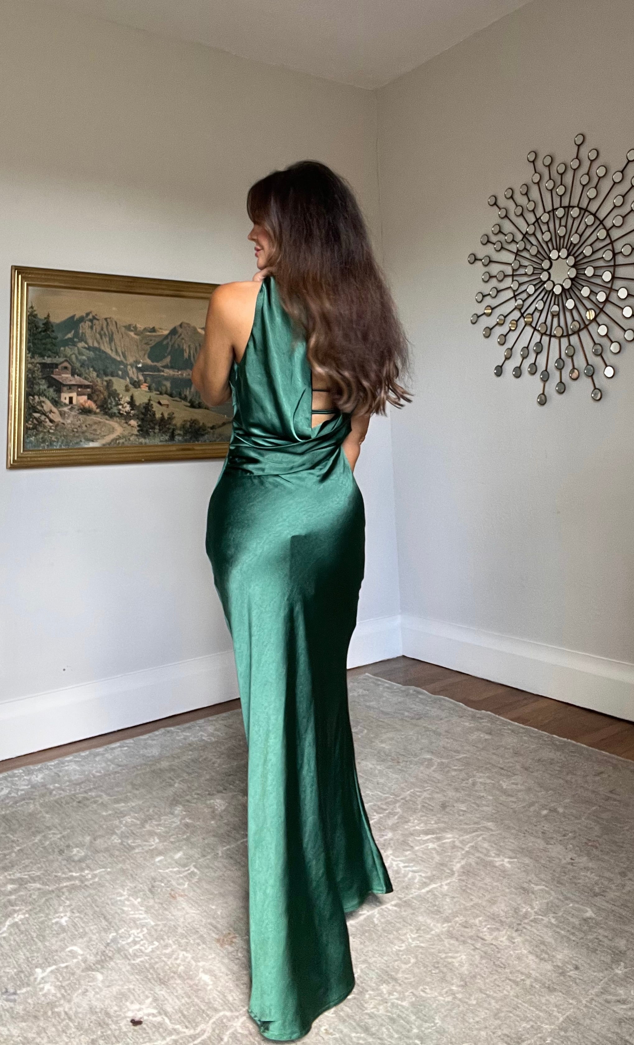 Posh Satin Midi Dress With Attached Neck Sash