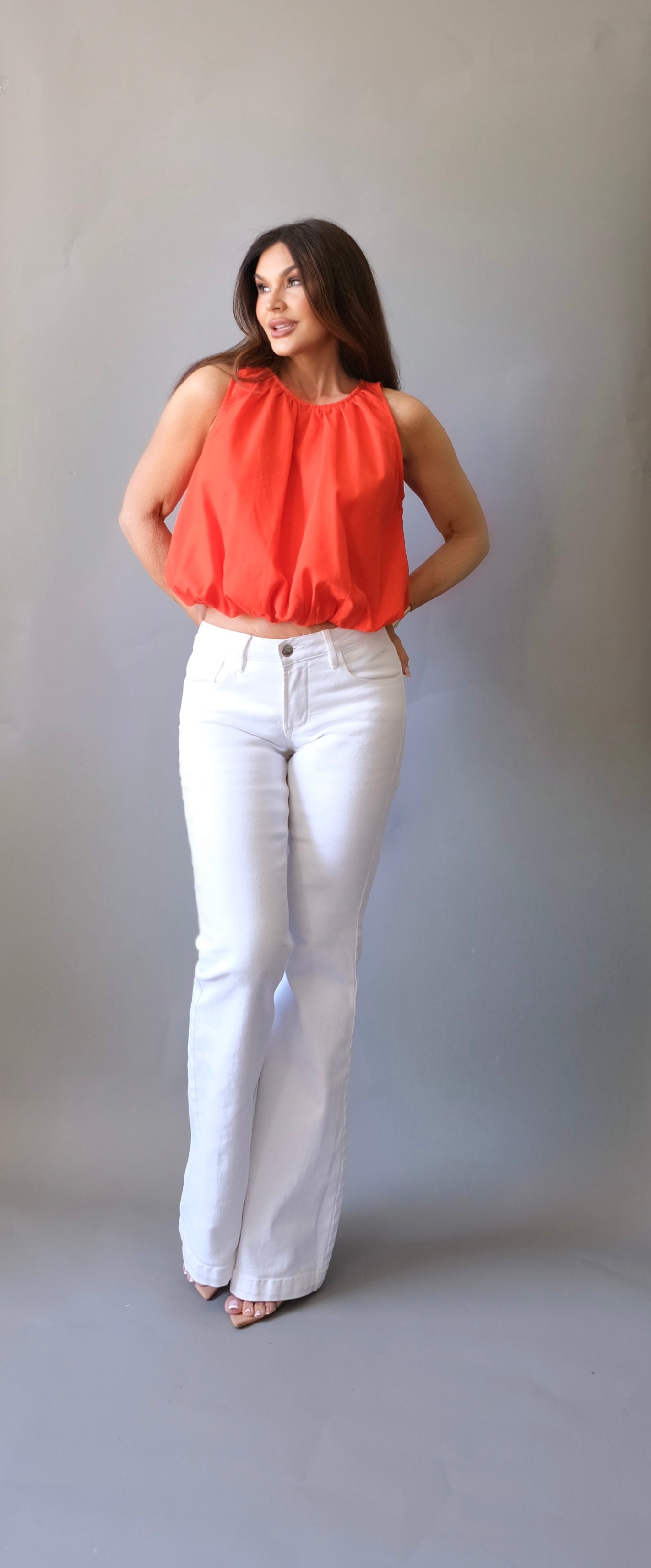 Jazz tomato red sleeveless bubble top