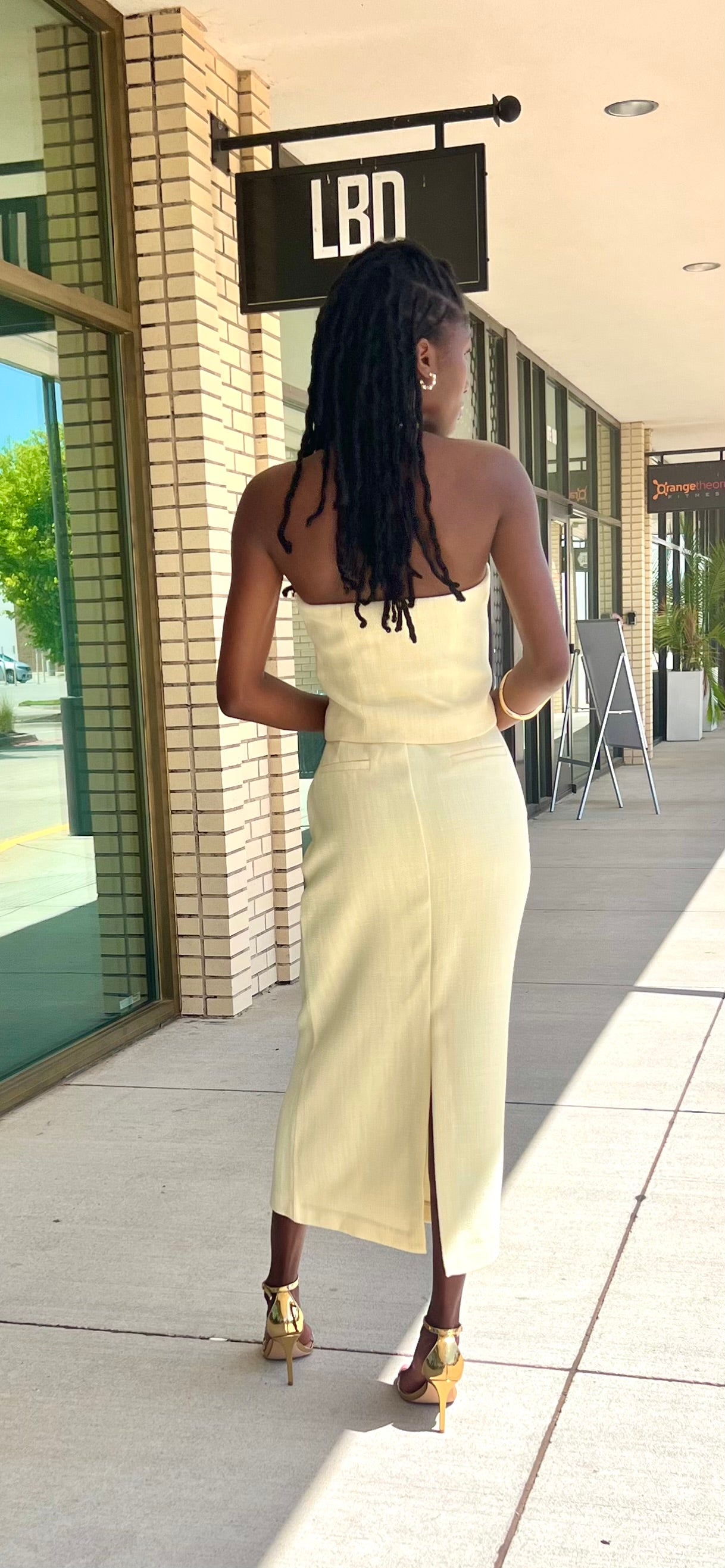 Utah butter yellow tweed midi skirt