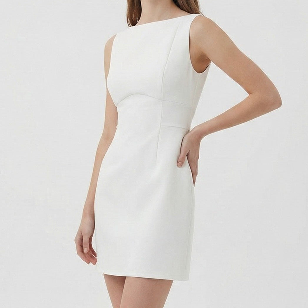 Annaelise White Backless Boat Neck Mini Dress