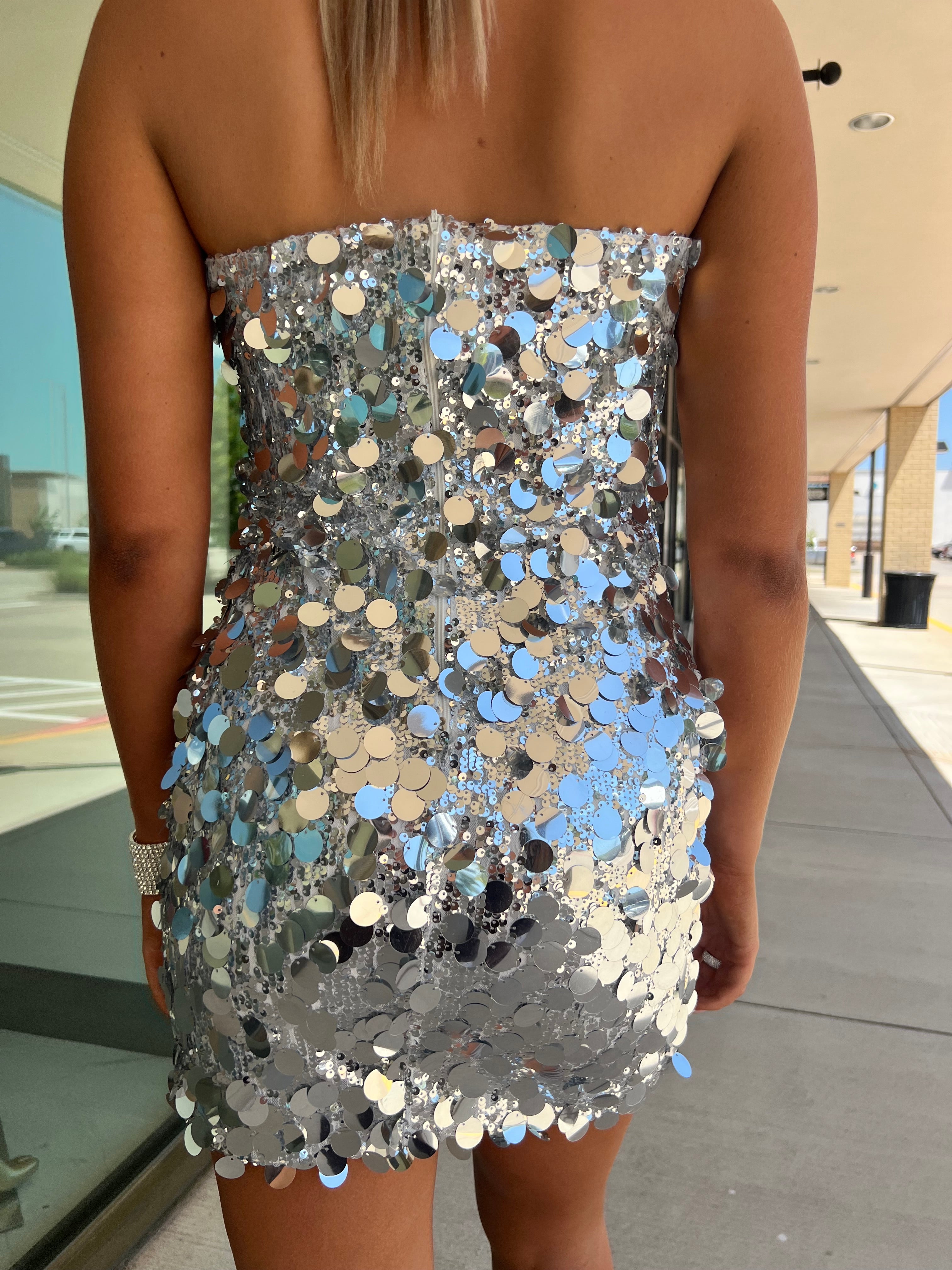 Aryana silver tube disc sequin mini