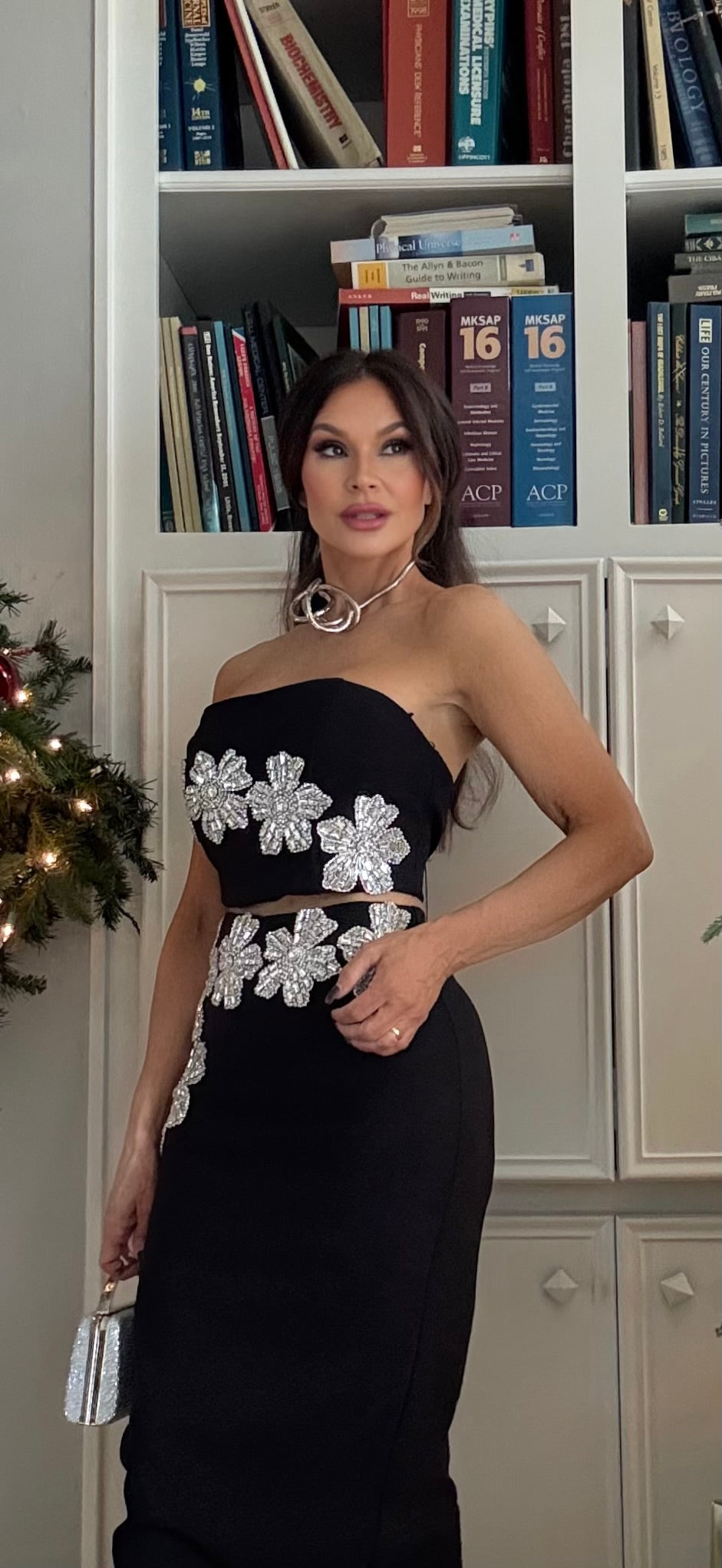 Flora Black Tube Top With Rhinestone Applique