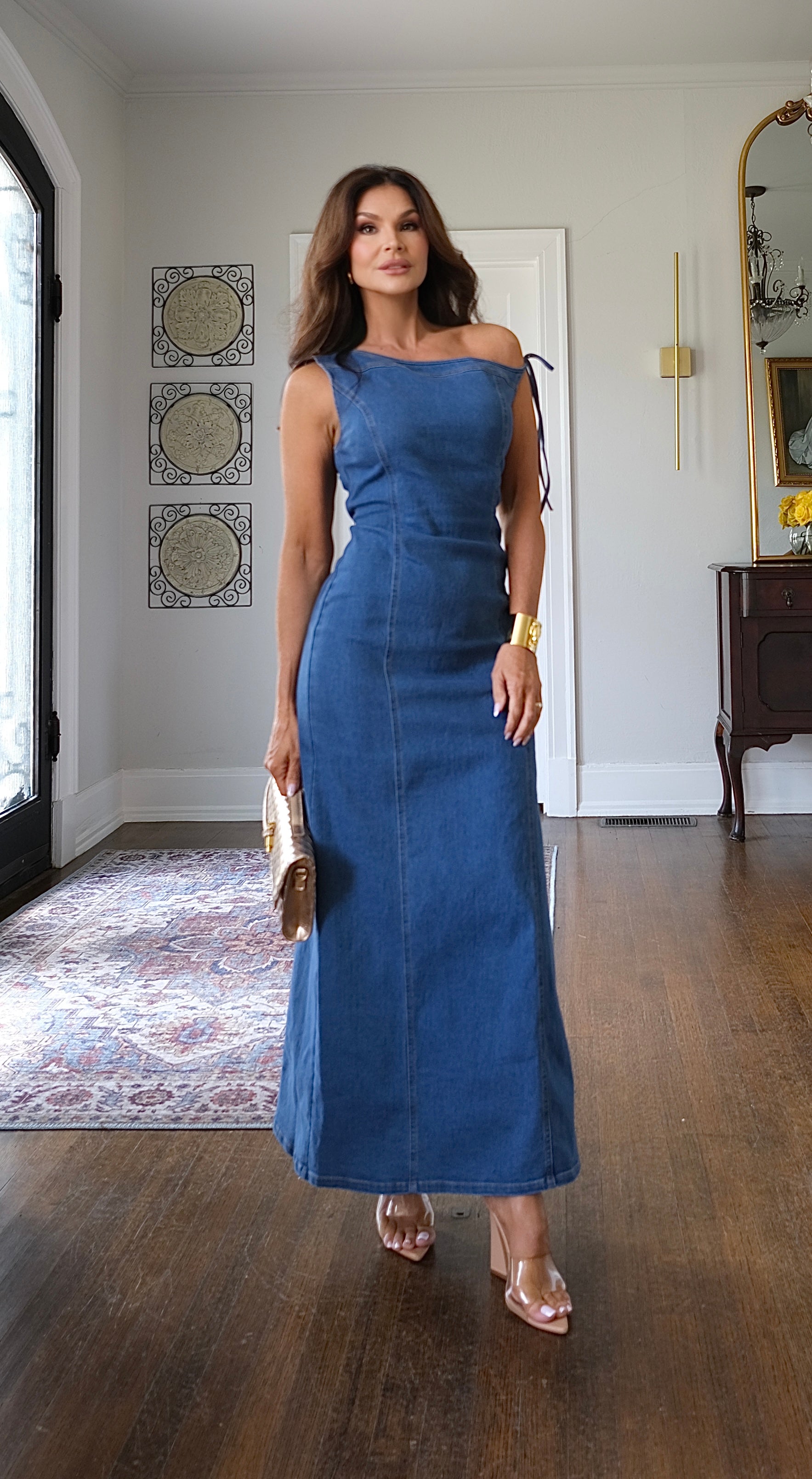 Kimmy medium wash blue jean midi dress