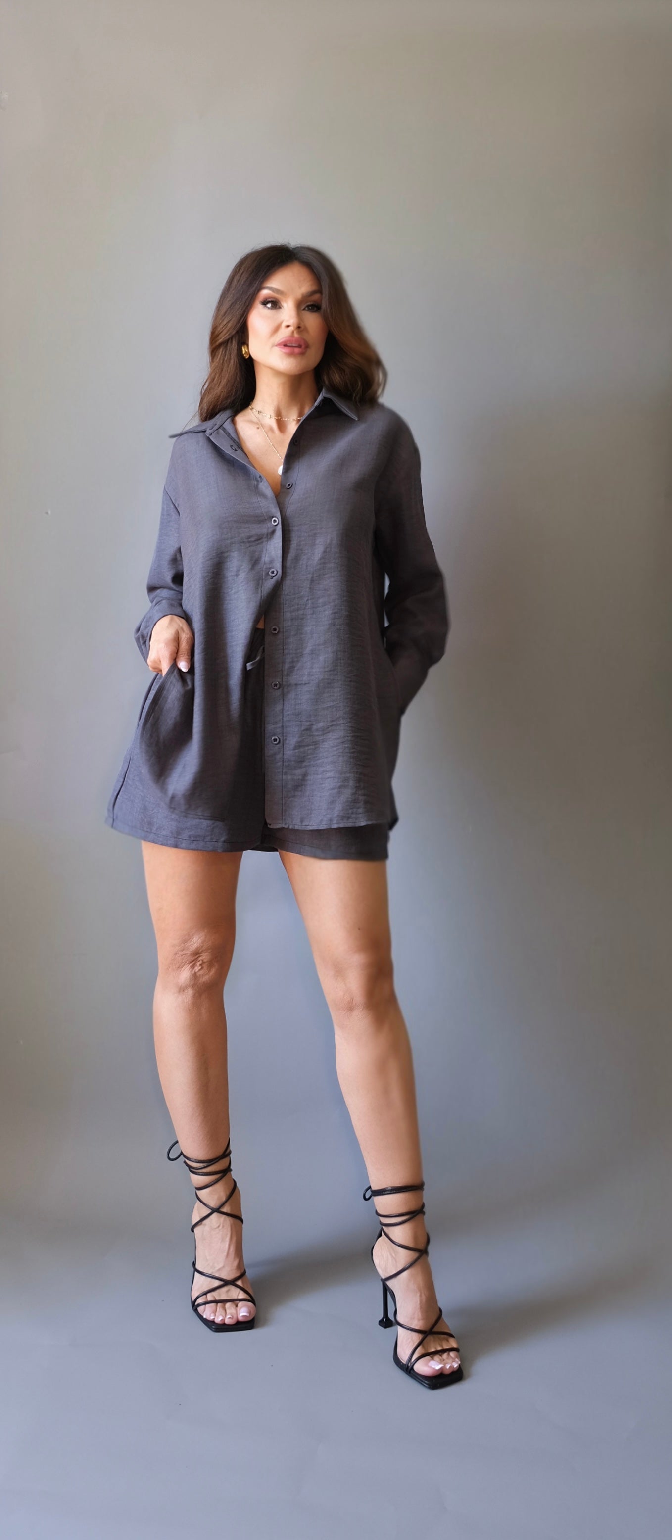 Carolina black linen long sleeve button up