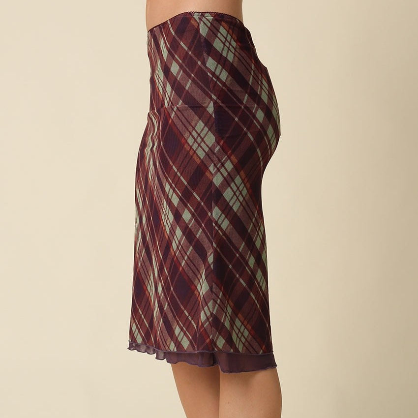Lily Plaid Mid Rise Midi Skirt