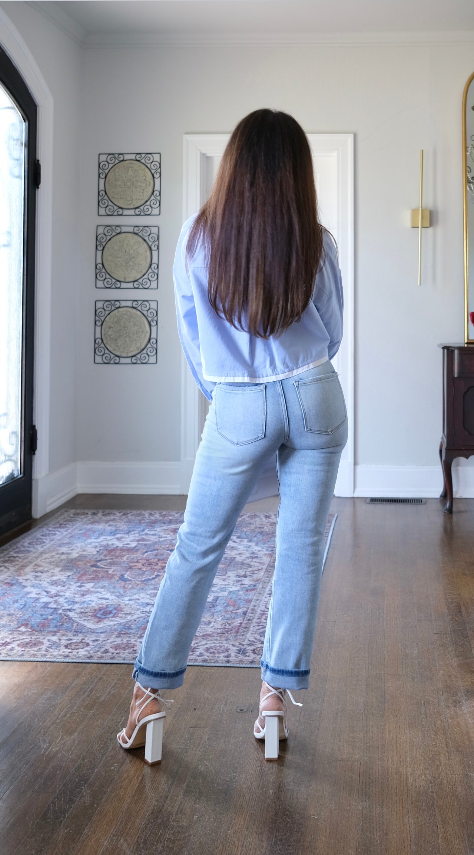 Alice blue crop button up