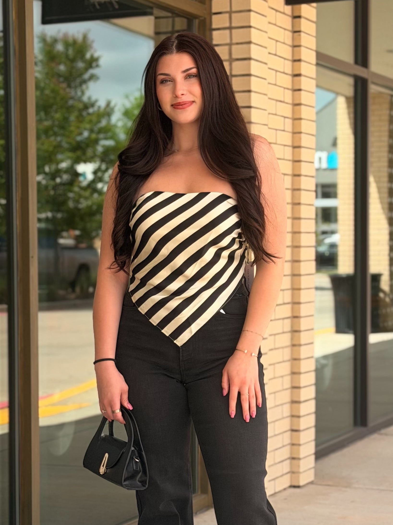 Derya black & cream striped strapless top