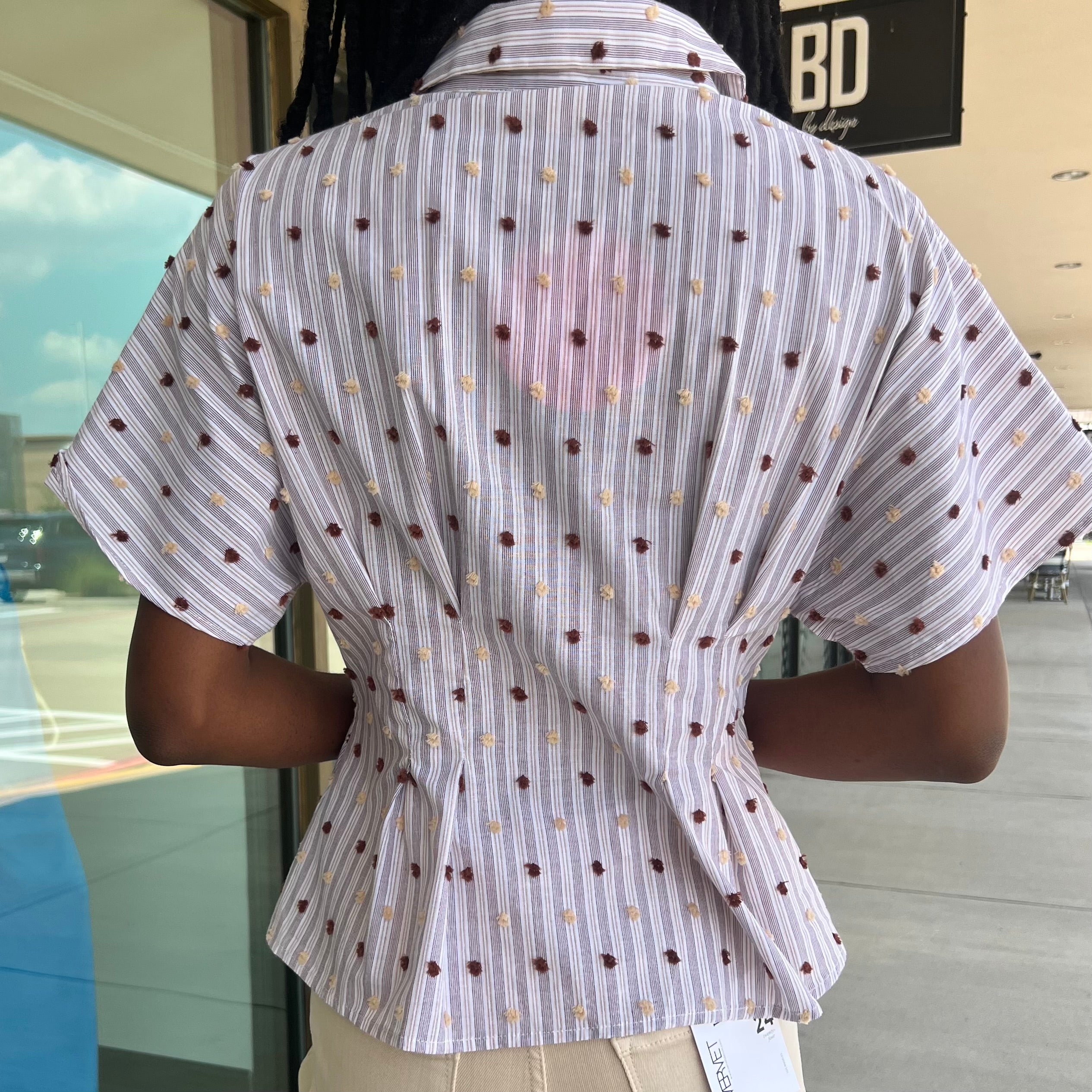 Seva Brown Print Cap Sleeve Button Up Top