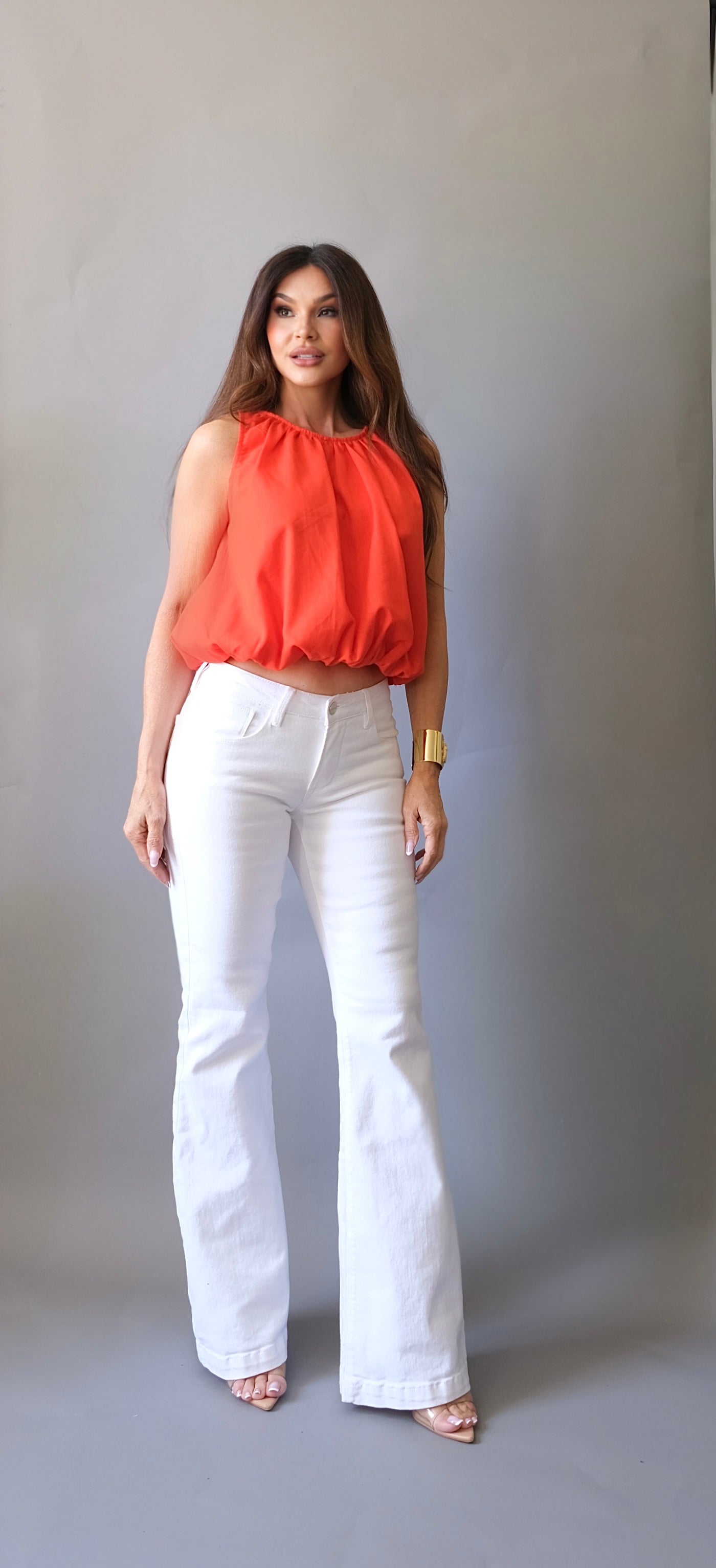 Jazz tomato red sleeveless bubble top