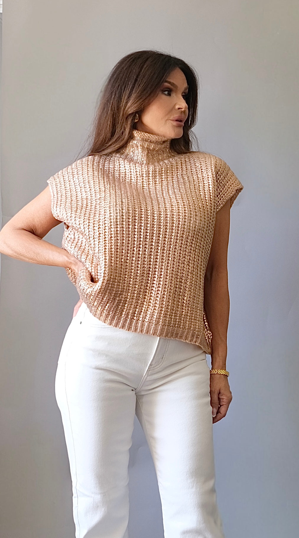 Carter rose gold metallic sleeveless sweater