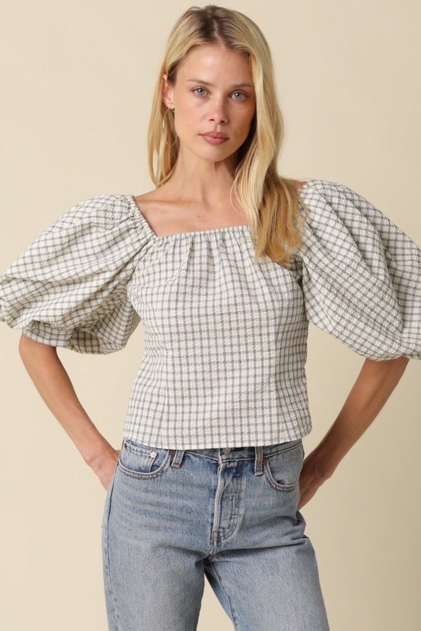 Eleanor Black & White Gingham Puff Sleeve Top