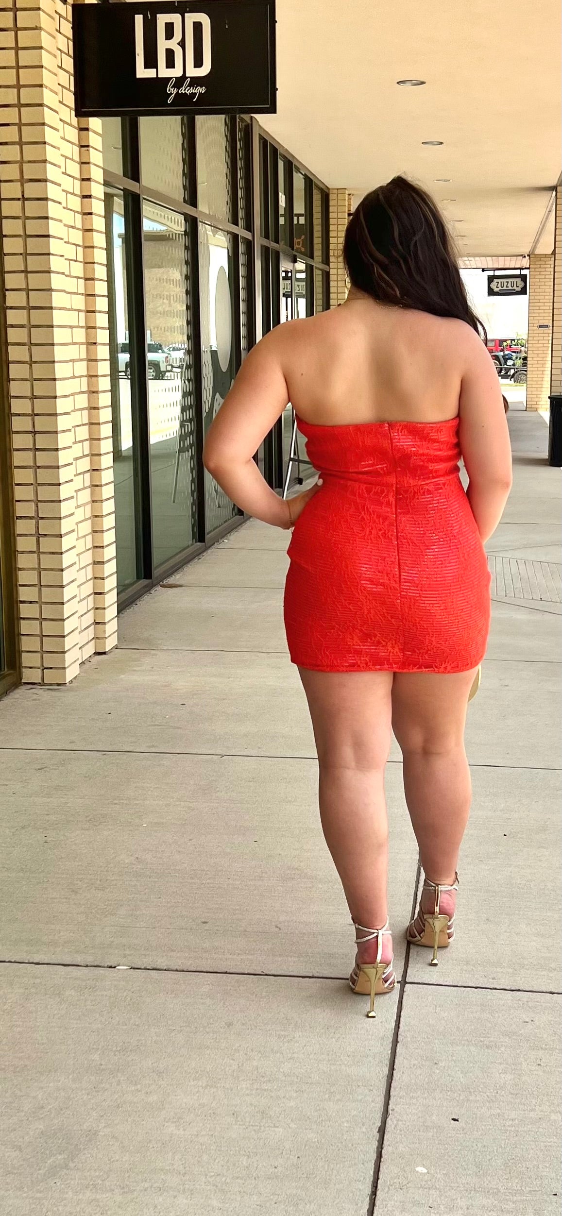Q orange bandeu mini with lace sequin overlay