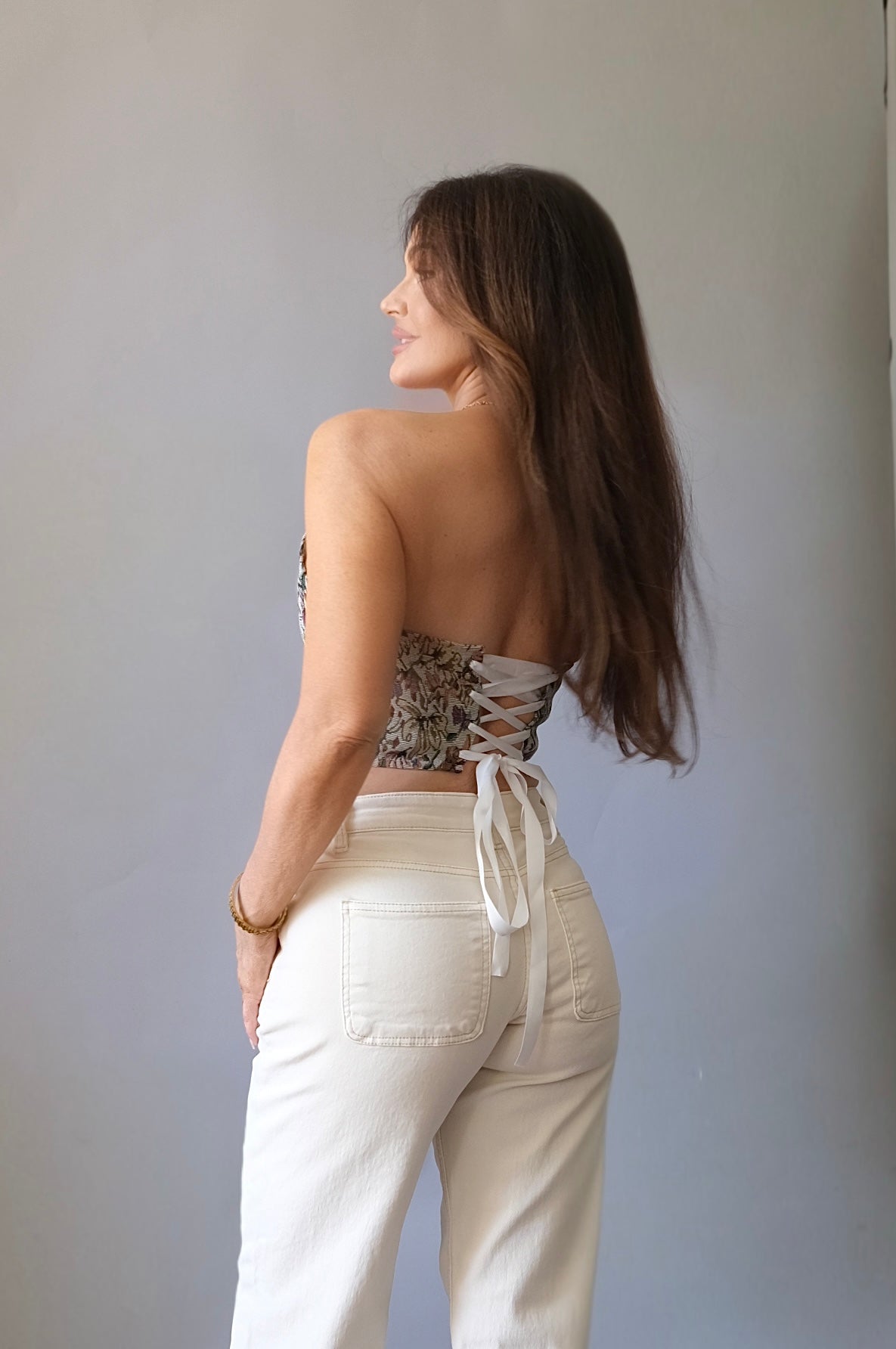 Ivie multicolor tapestry corset top