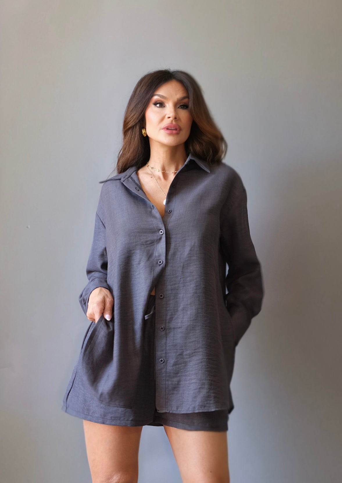 Carolina black linen long sleeve button up