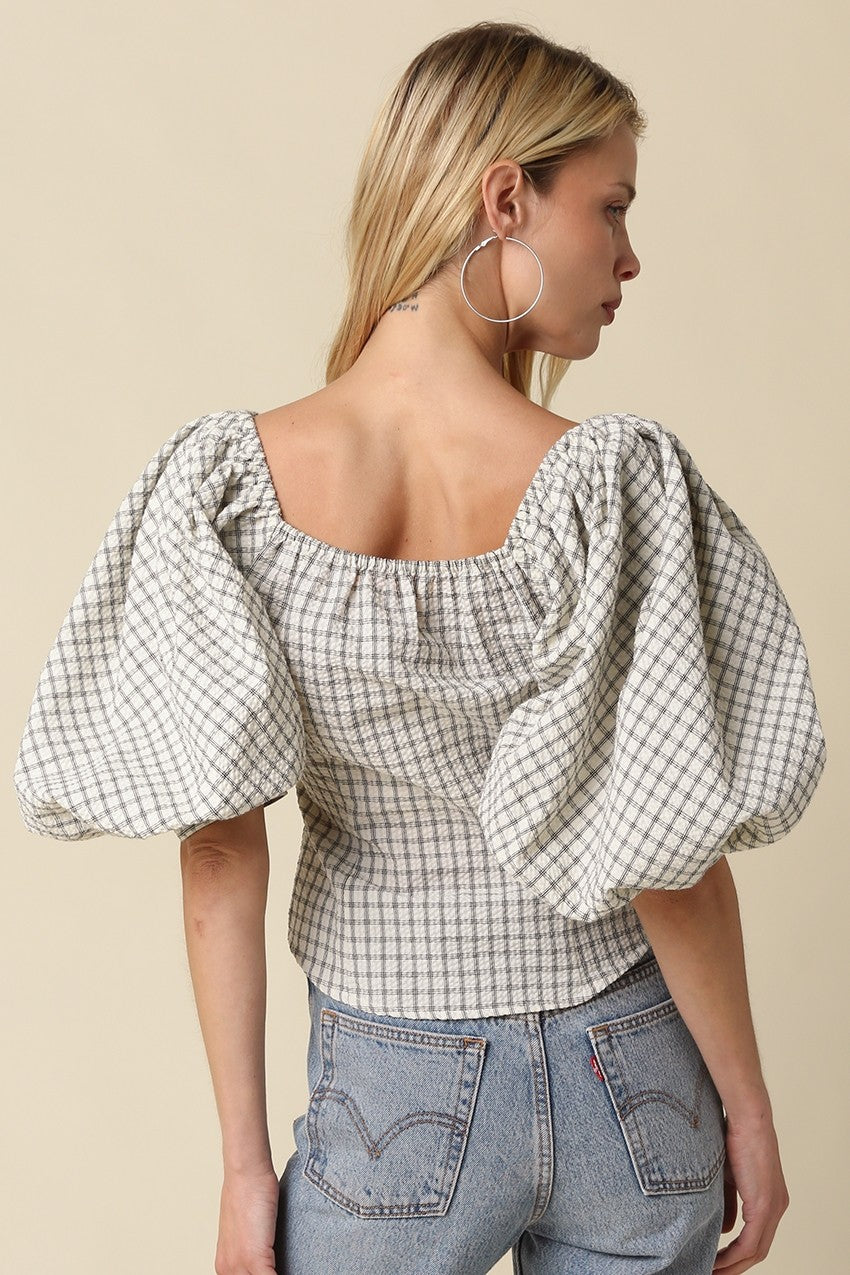 Eleanor Black & White Gingham Puff Sleeve Top