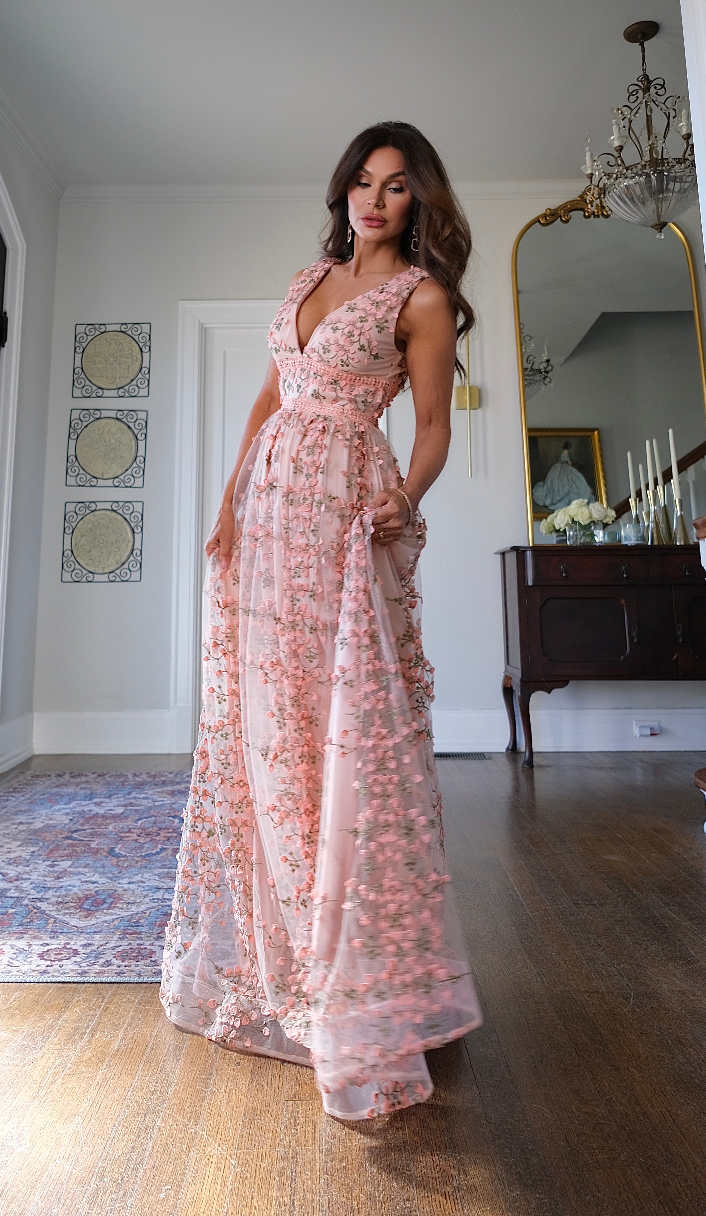 Molly Mauve embroidered floral lace maxi dress