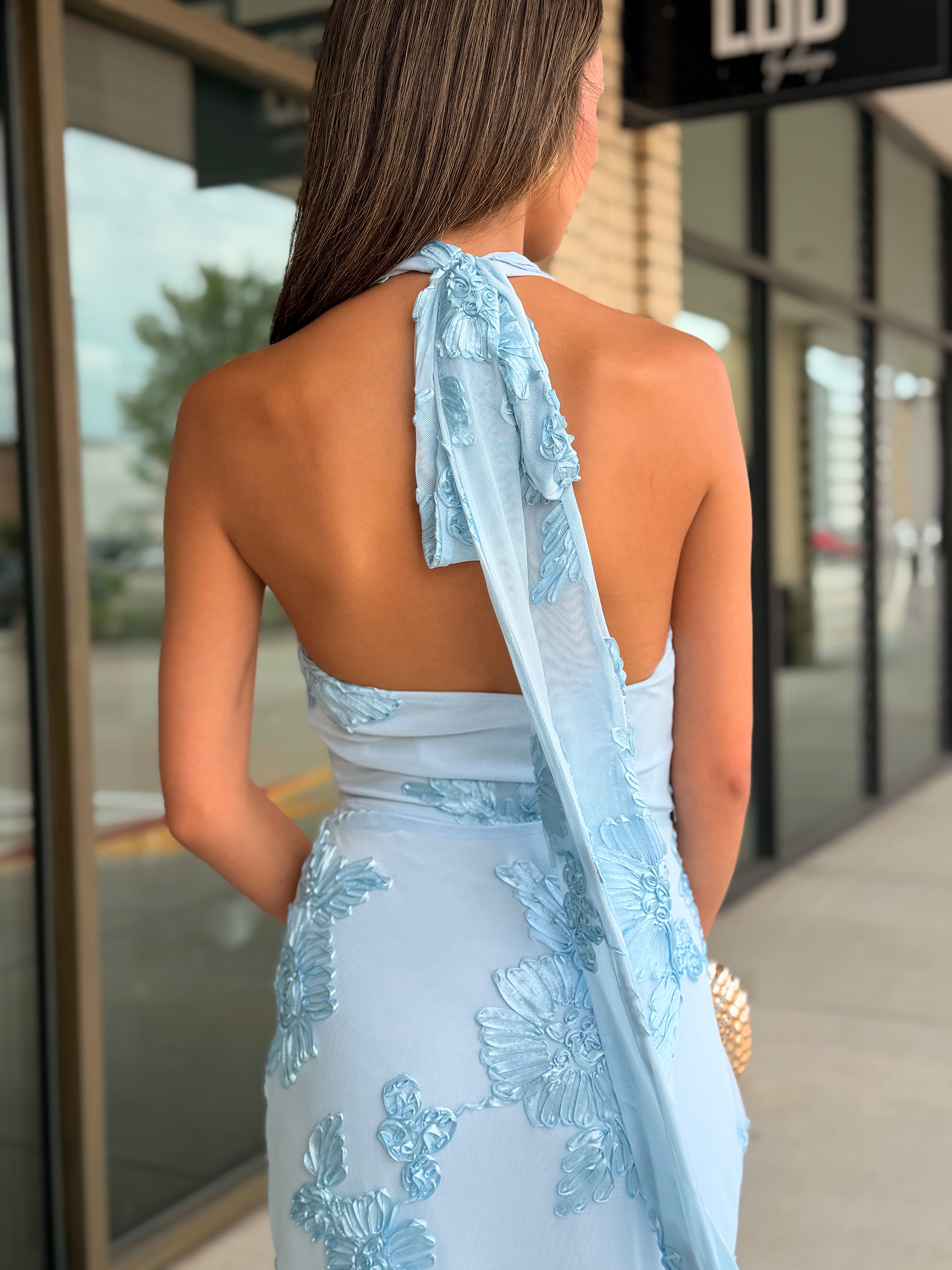 Diana Light Blue Floral Halter Tie Top