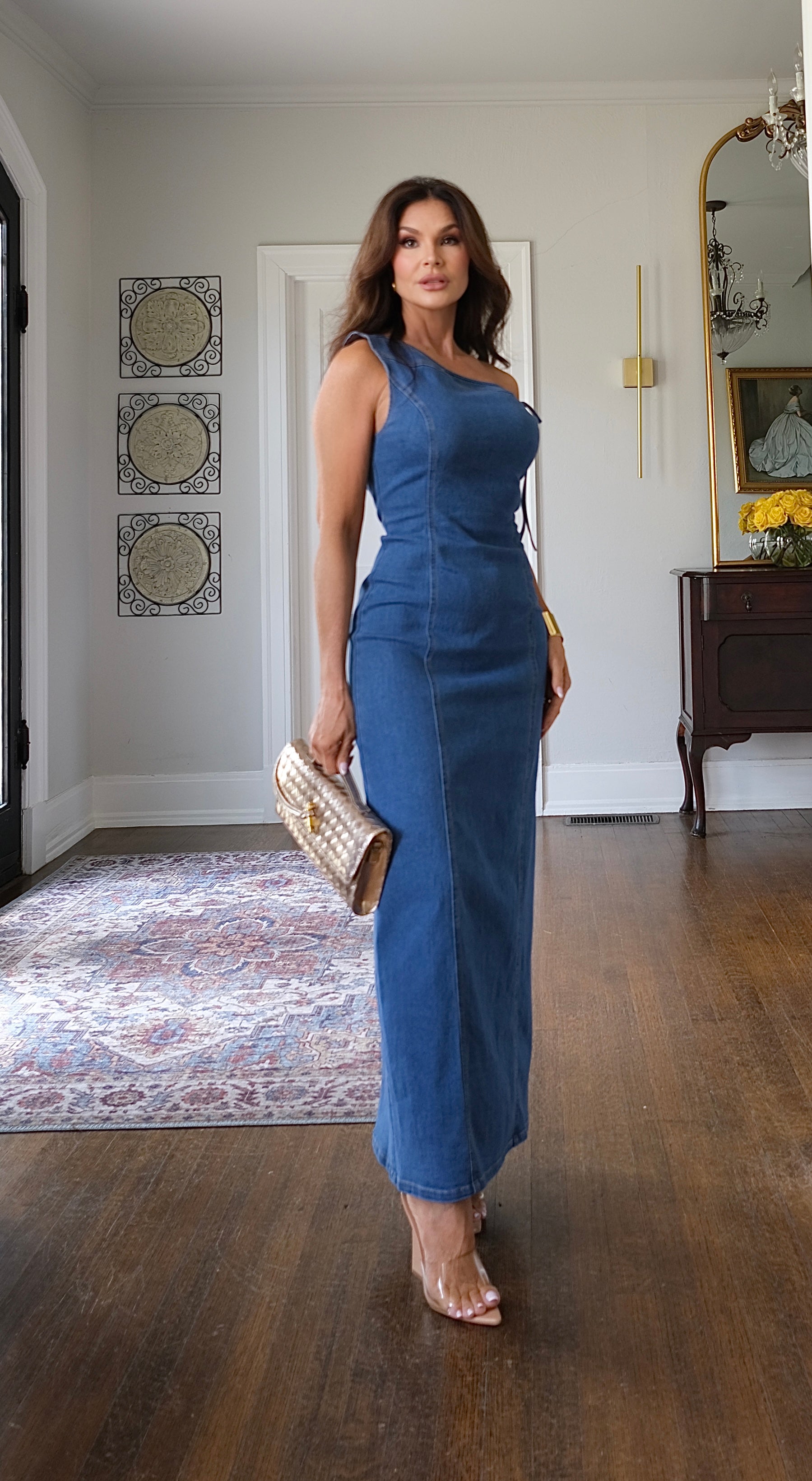 Kimmy medium wash blue jean midi dress